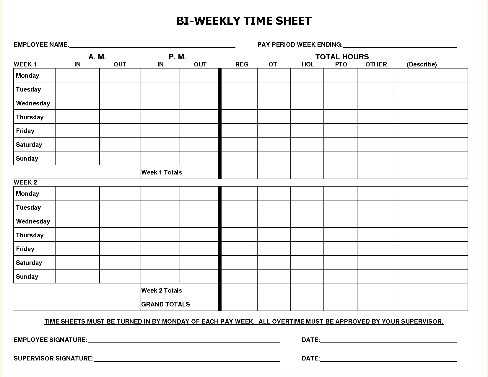 Free Printable Bi Weekly Time Sheets | Mult-Igry