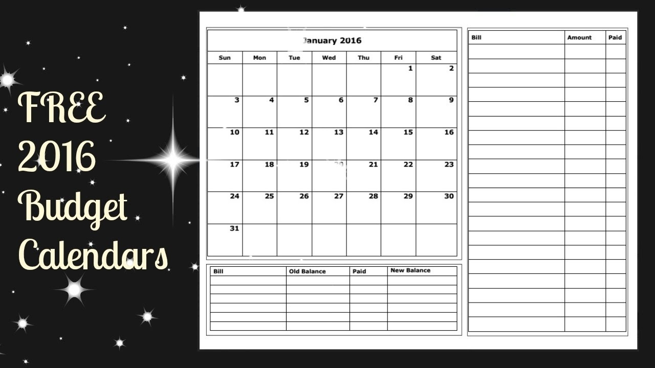 blank monthly budget calendar printable