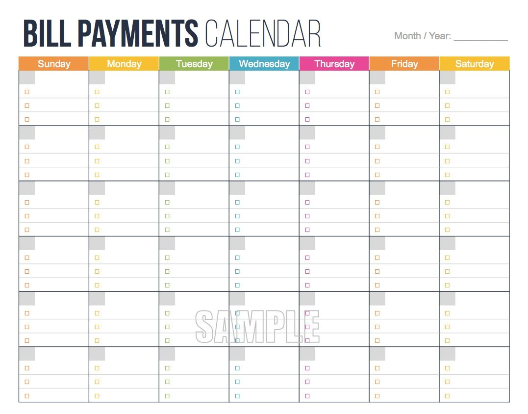 Free Printable Bill Pay Calendar Mplate Within Of Sale