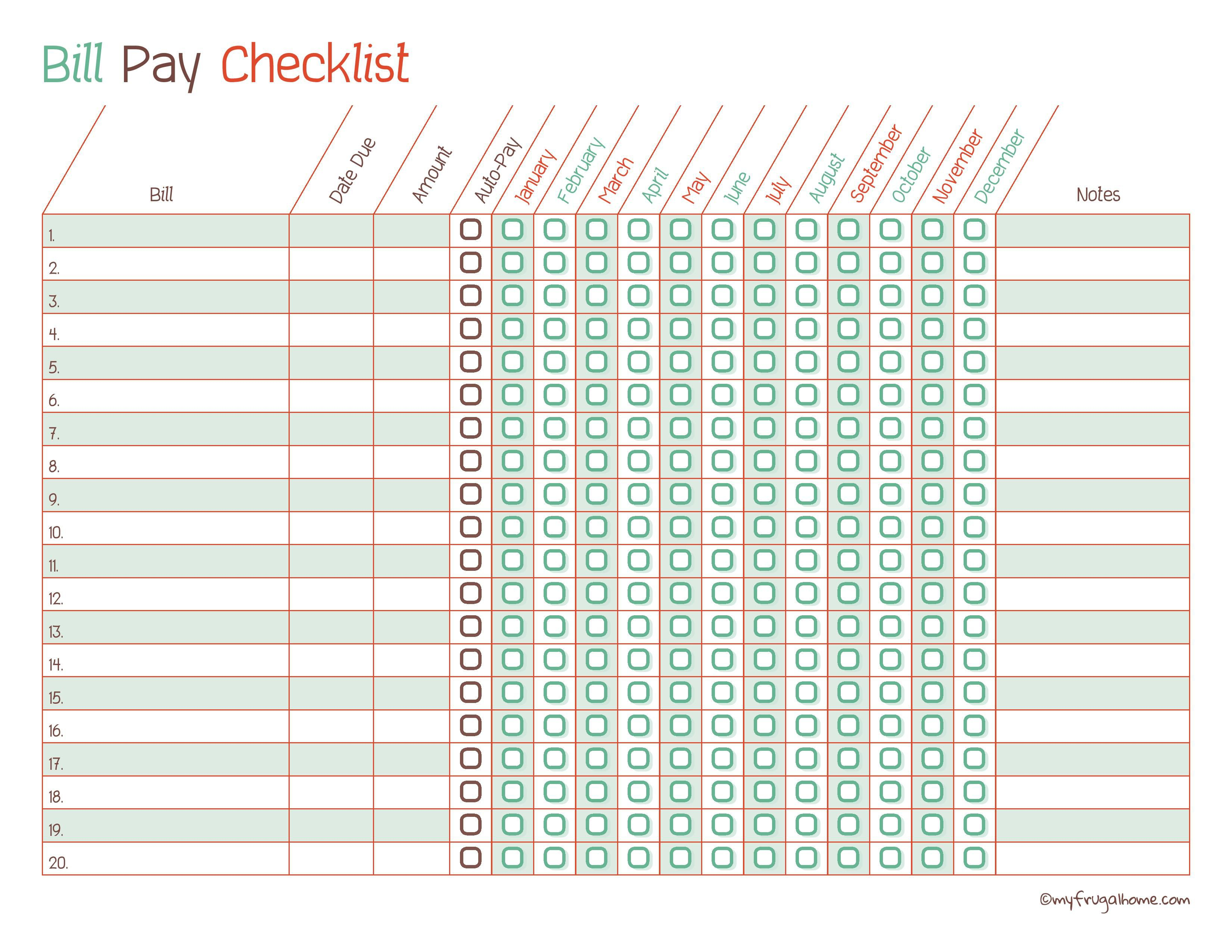 Bill Due Date Calendar Template