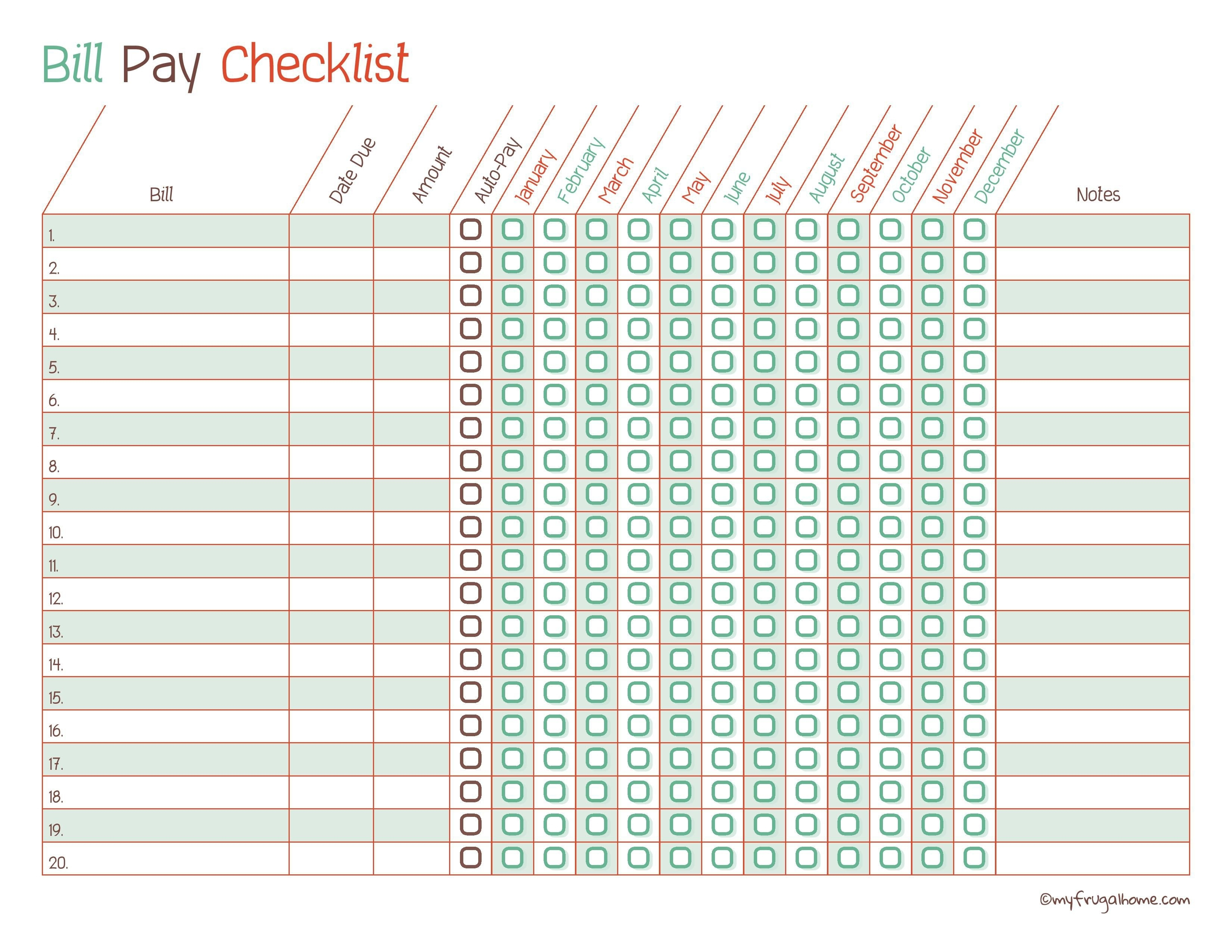 Free Printable Bill Pay Worksheet | Calendar Printing Example