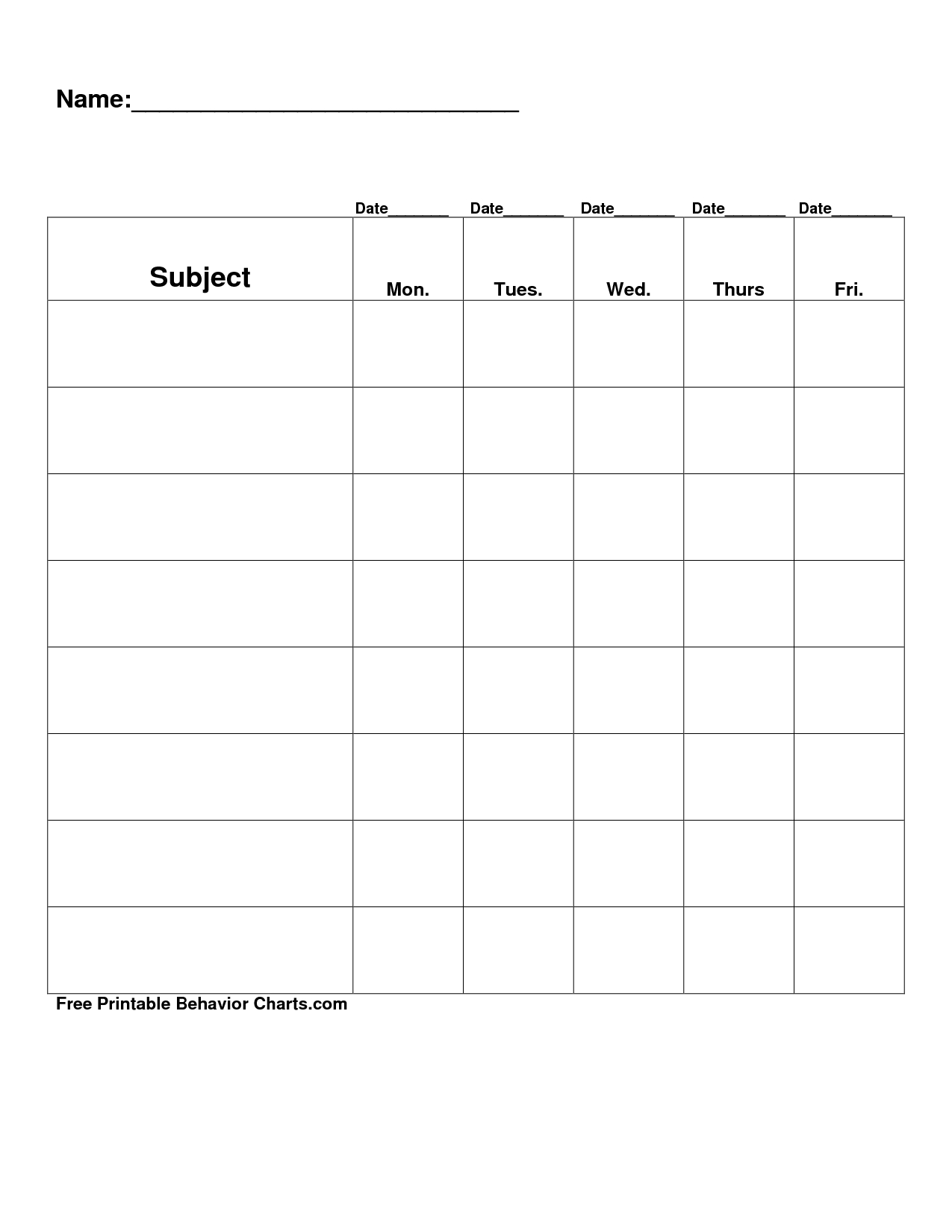 Free Printable Blank Charts | Free Printable Behavior Charts