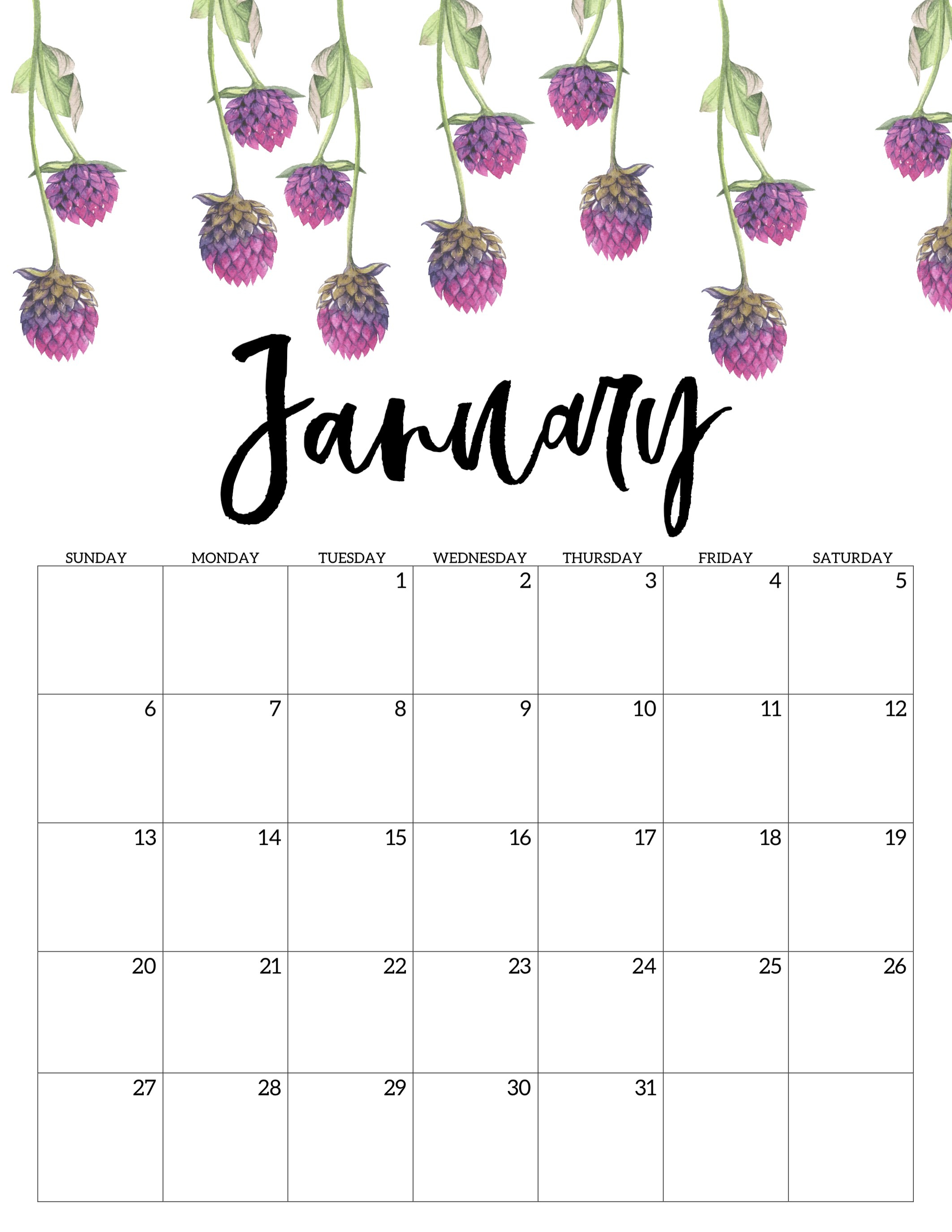 Free Printable Calendar 2019 - Floral - Paper Trail Design