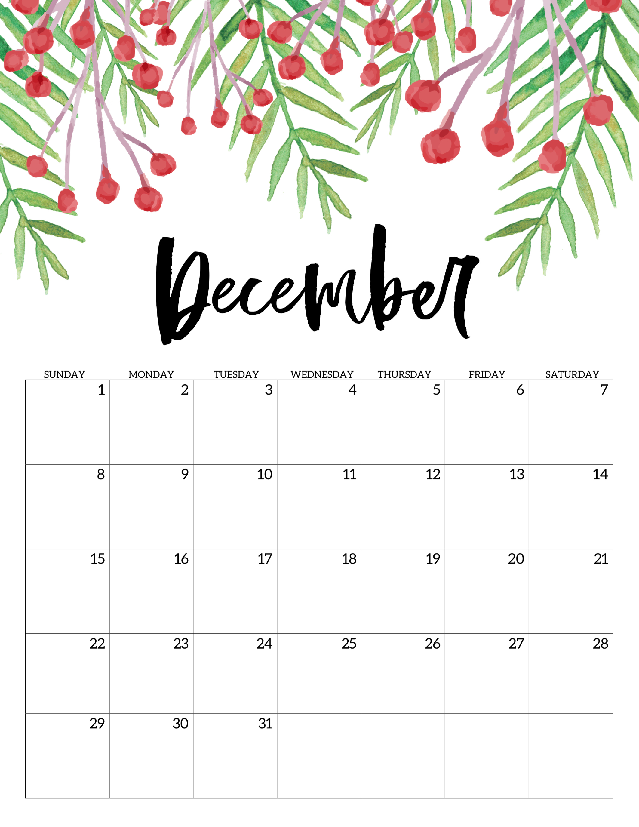 Free Printable Calendar 2019 - Floral - Paper Trail Design