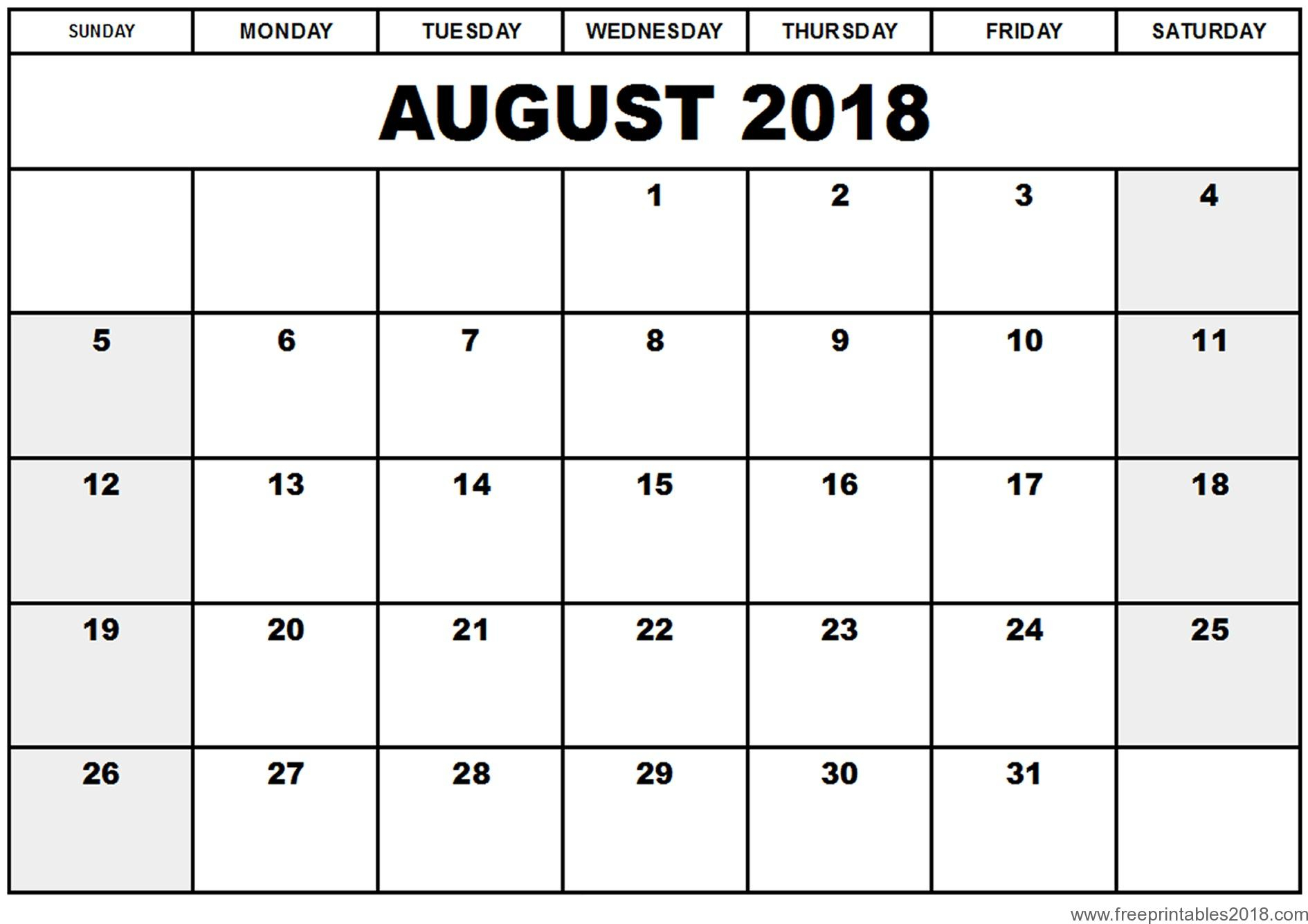 Free Printable Calendar August 2018 | Free Printables 2019