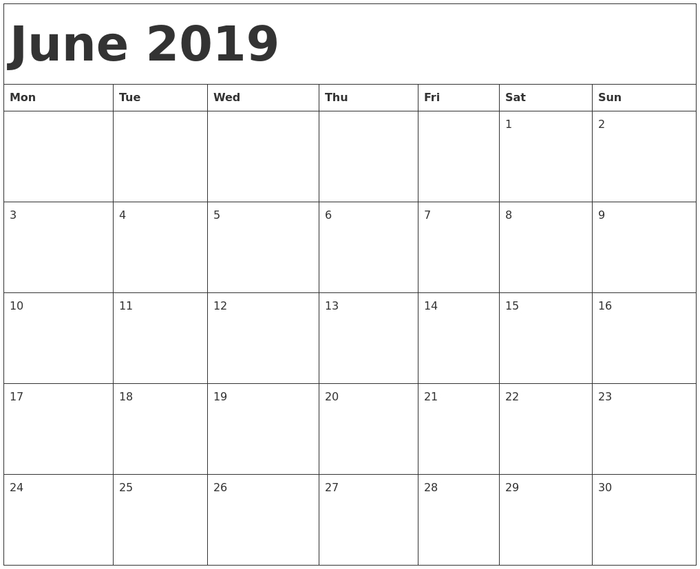 Free Printable Calendar June 2019 June 2019 Calendar