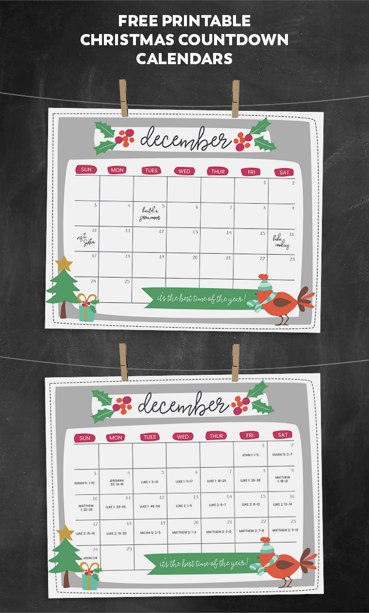 Free Printable Christmas Countdown Calendar For December | 2