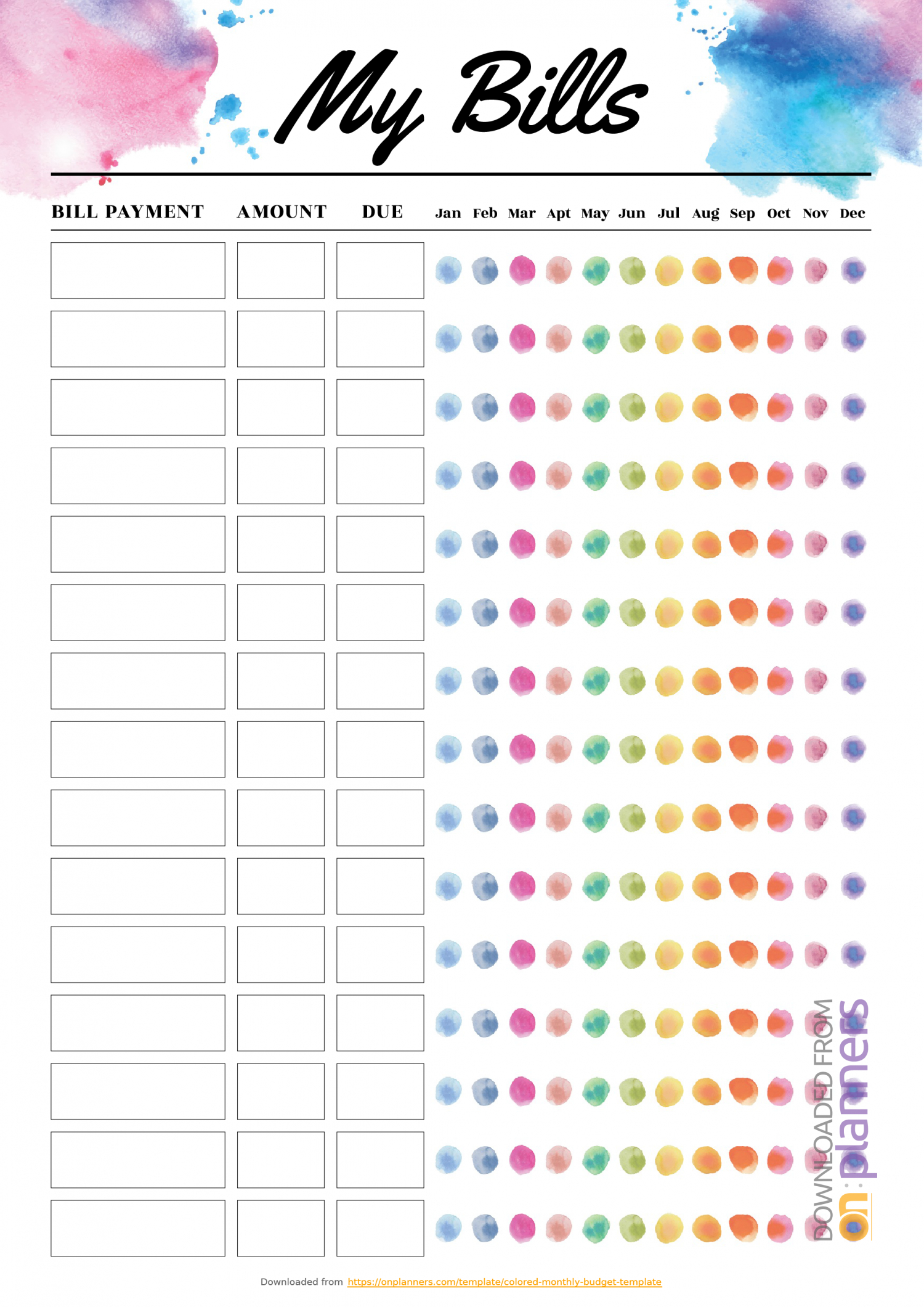 Free Printable Colored Monthly Budget Template Pdf Download
