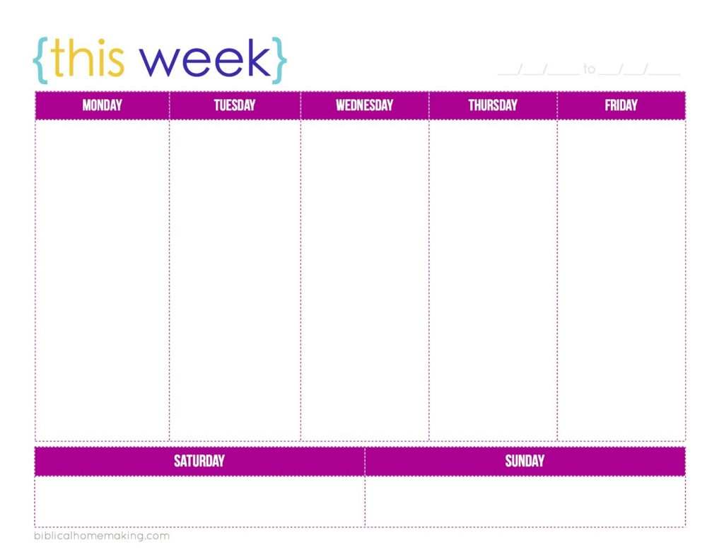 Printable One Week Calendar With Time Slots | Example ...