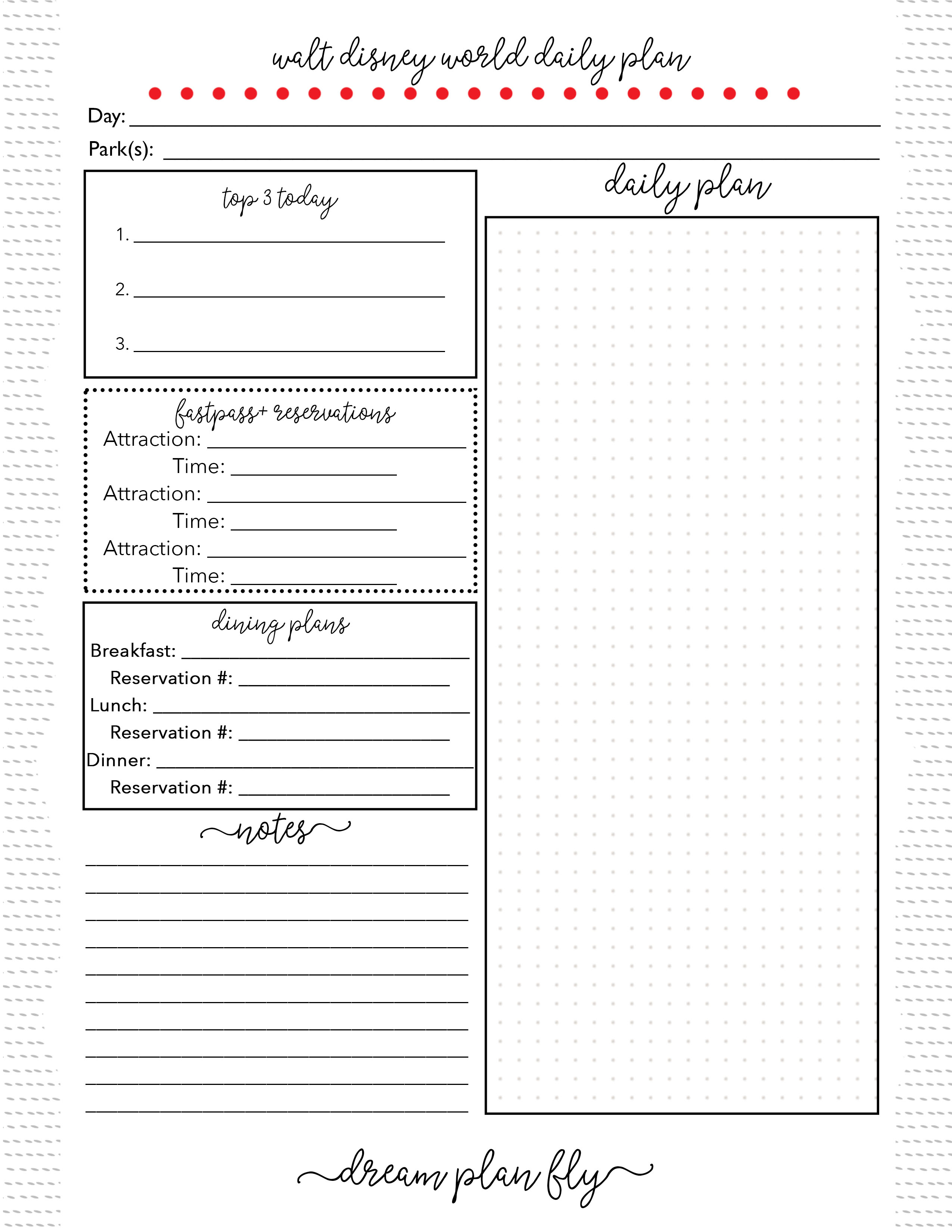 Free Printable Daily Planner For Walt Disney World - Dream