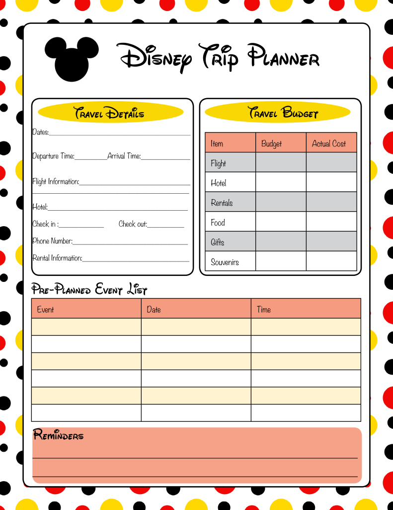 Free Printable Disney Itinerary Template Example Calendar Printable