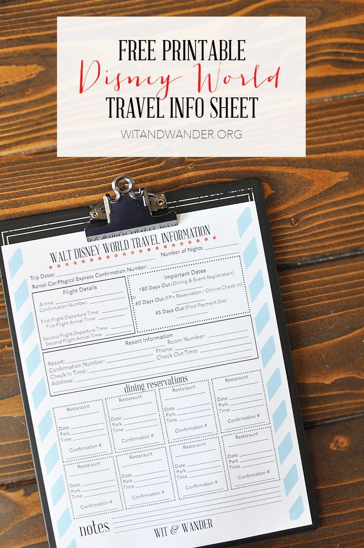 Free Printable Disney World Travel Info Sheet | Family Trip