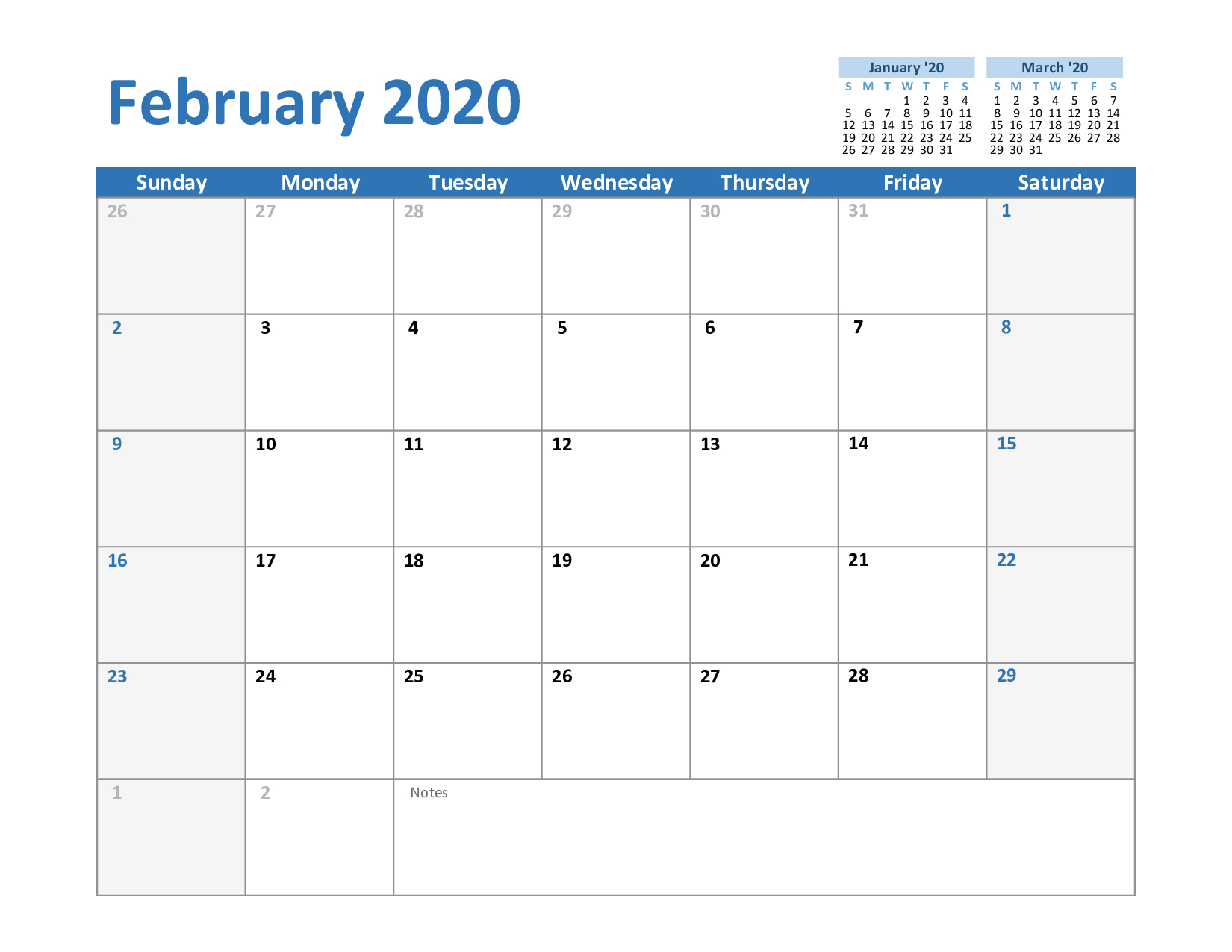 Free Printable February 2020 Calendar In Pdf,excel &amp; Word