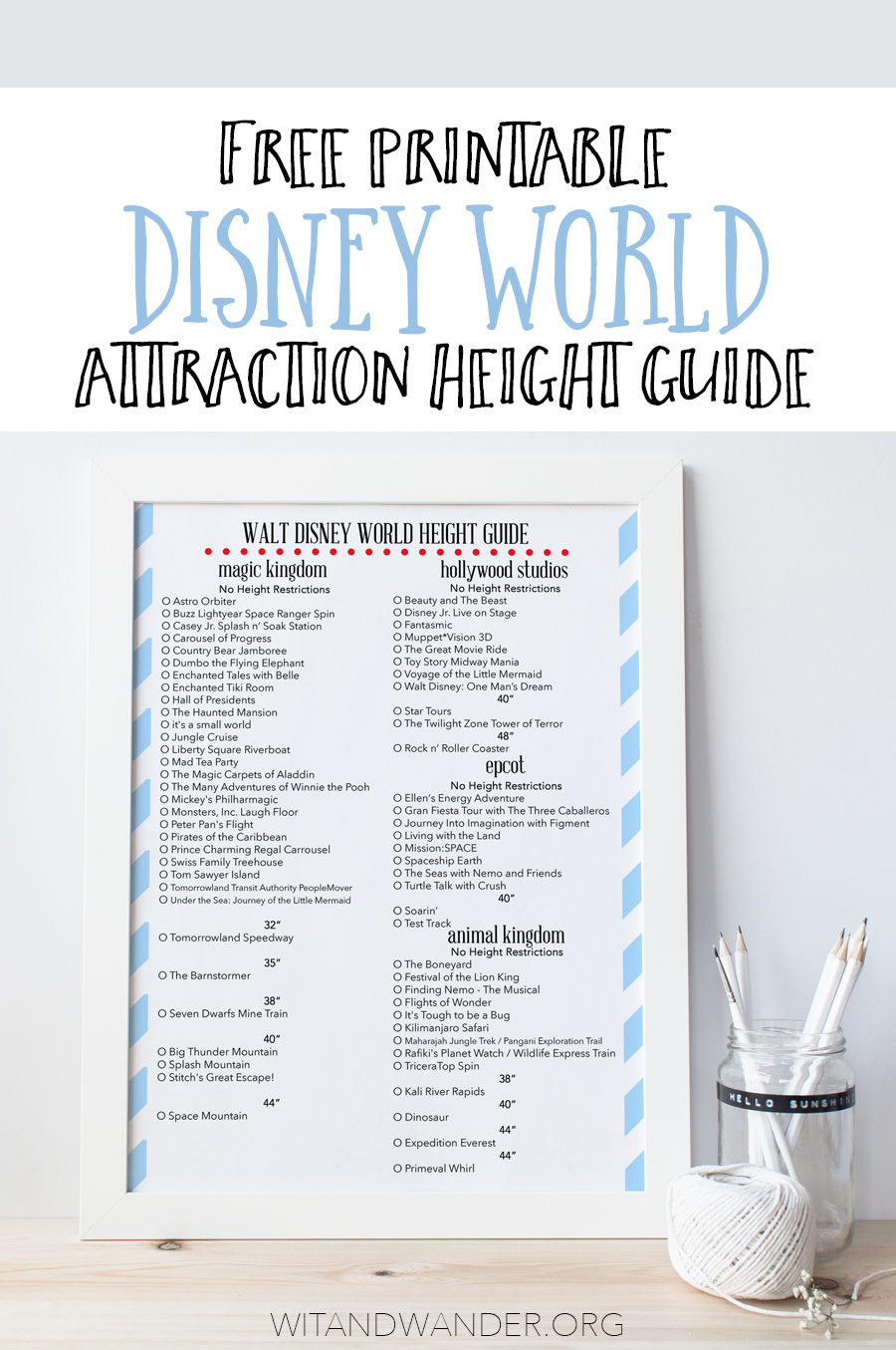 Free Printable Height Guide To Rides At Disney World - Our