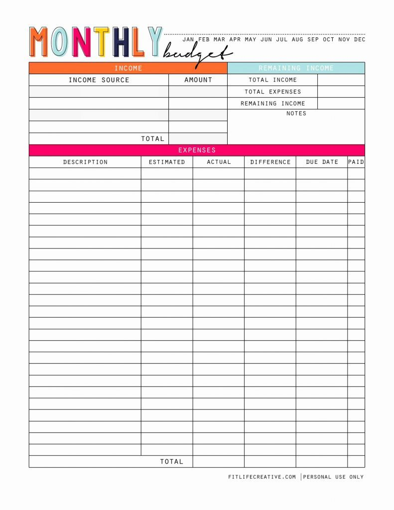 Free Printable Household Budget Spreadsheet Weekly Tracking