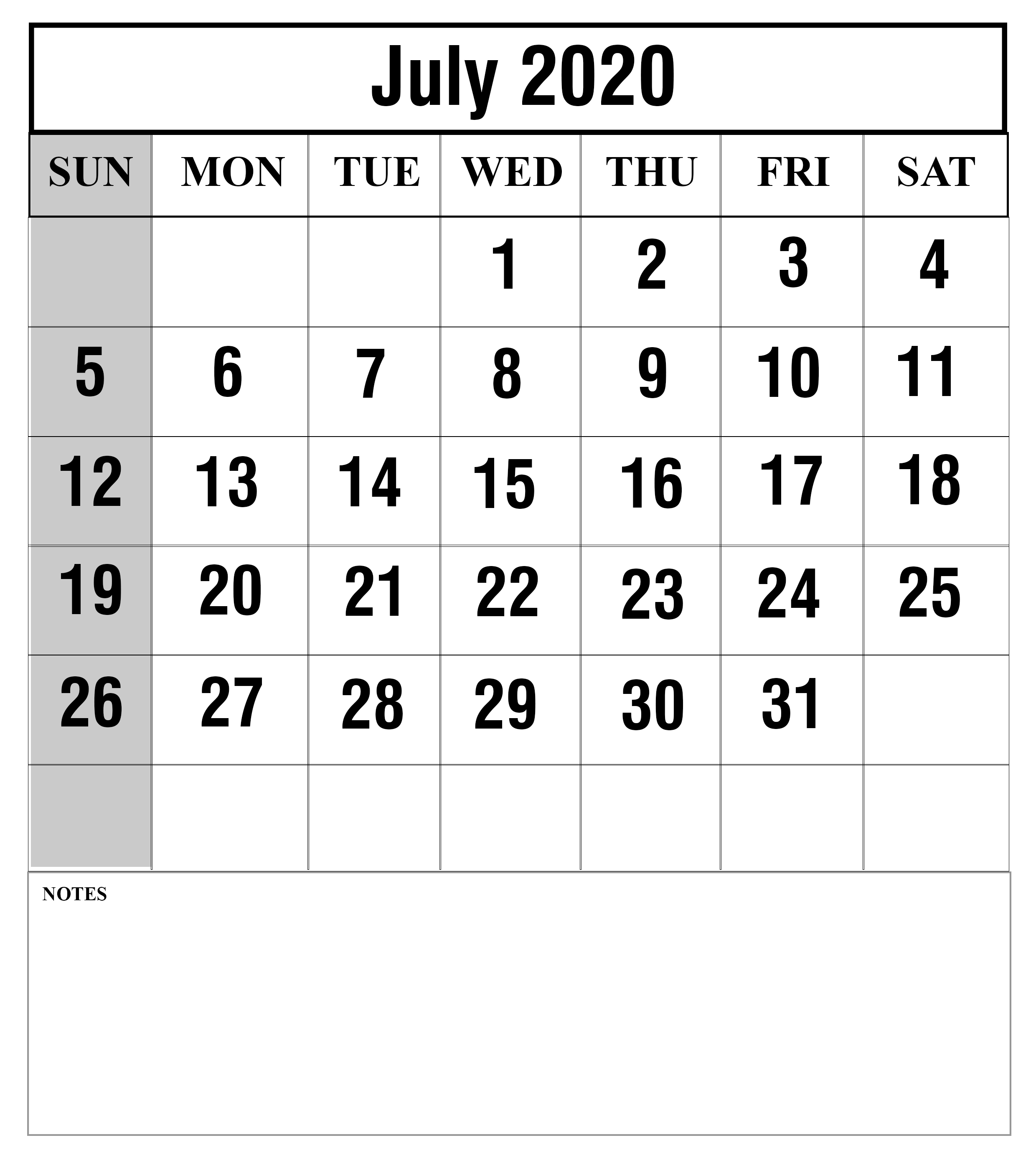 Free Printable July 2020 Calendar Templates [Pdf,word,excel