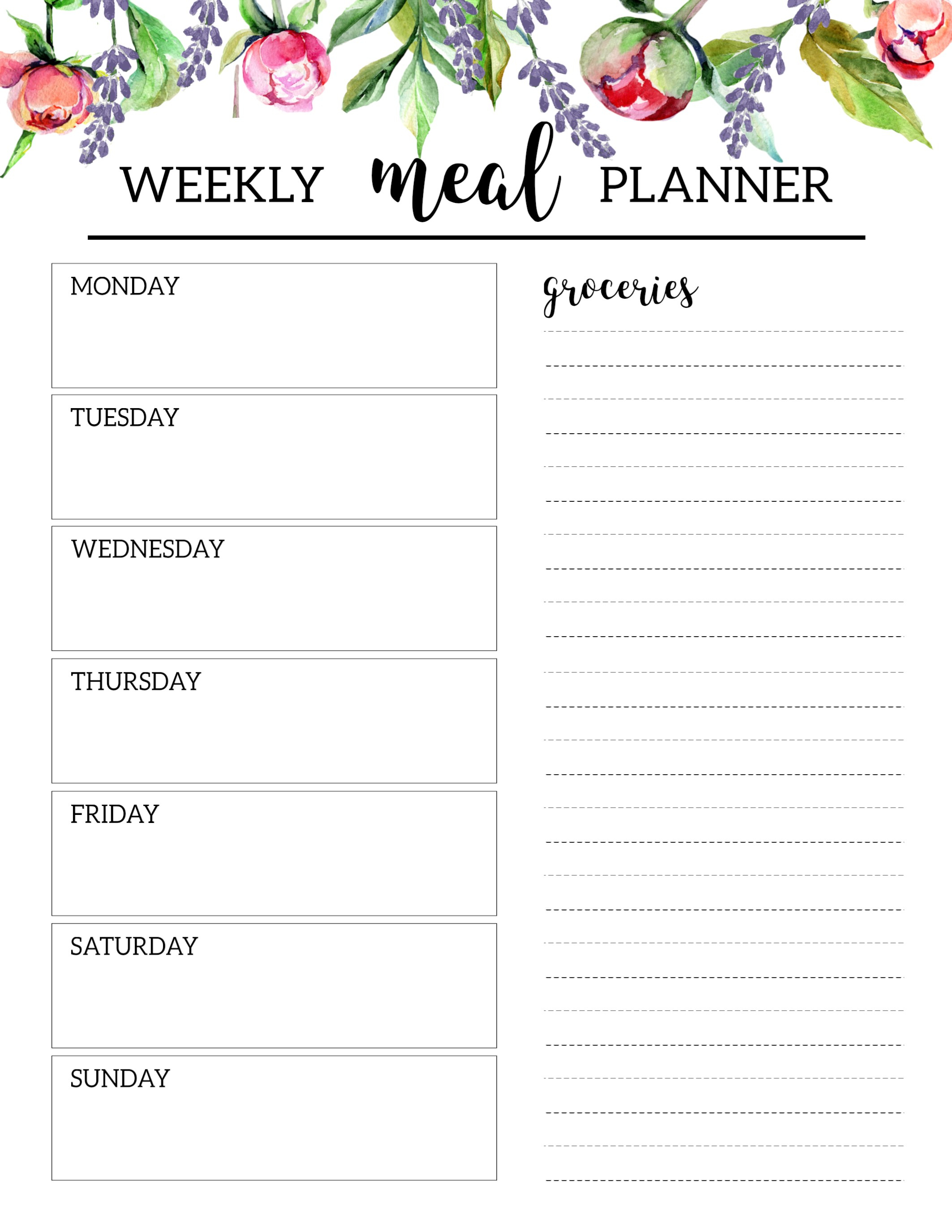 Free Printable Meal Planner Template Floral Paper Trail