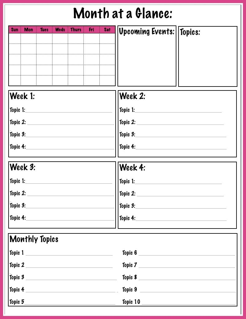 Free Printable Month At A Glance Blog Planner Page To Help