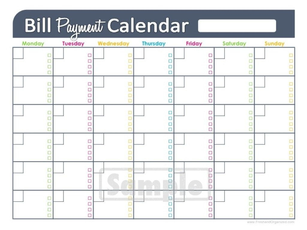 Blank Calendar For Monthly Bills