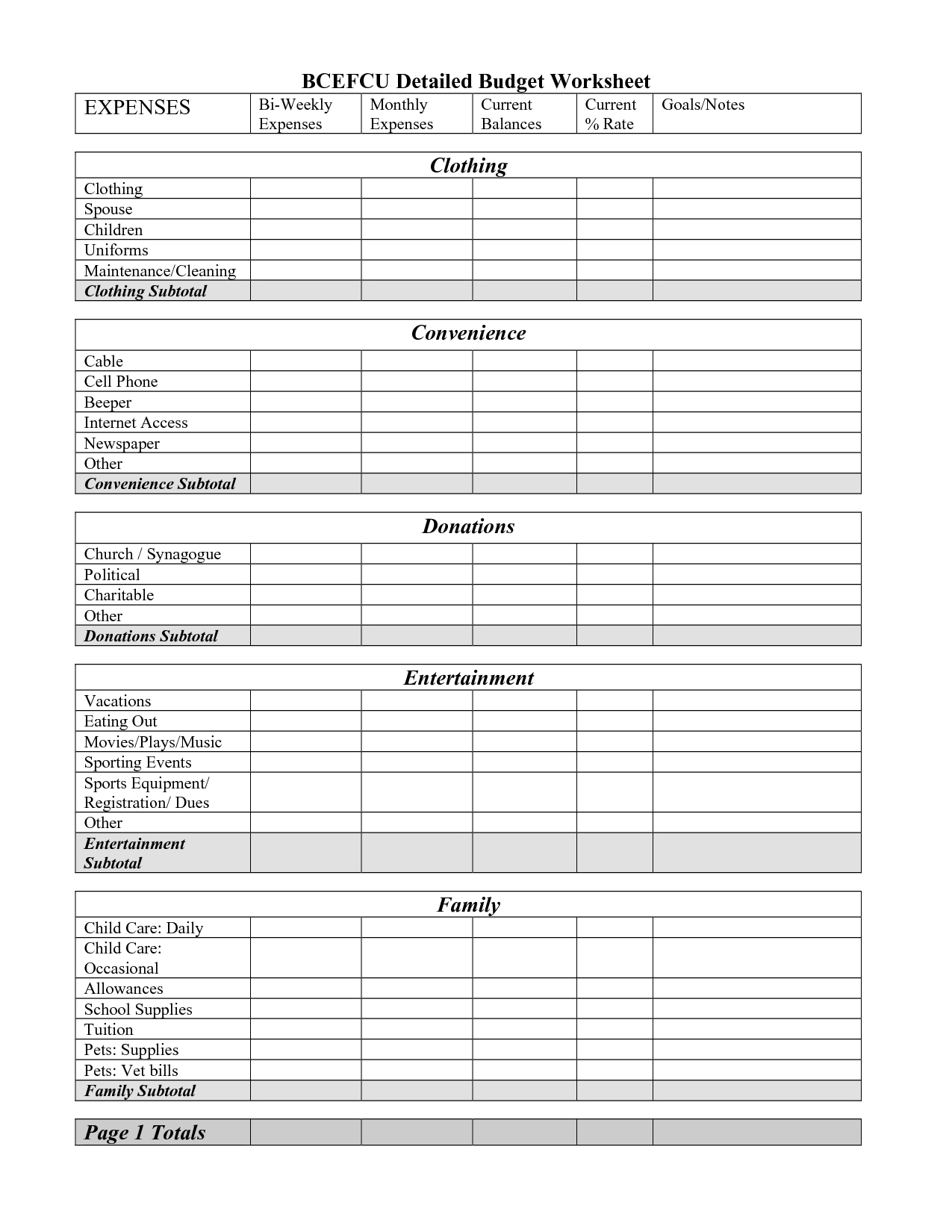 Free Printable Monthly Budget Worksheet |  Detailed