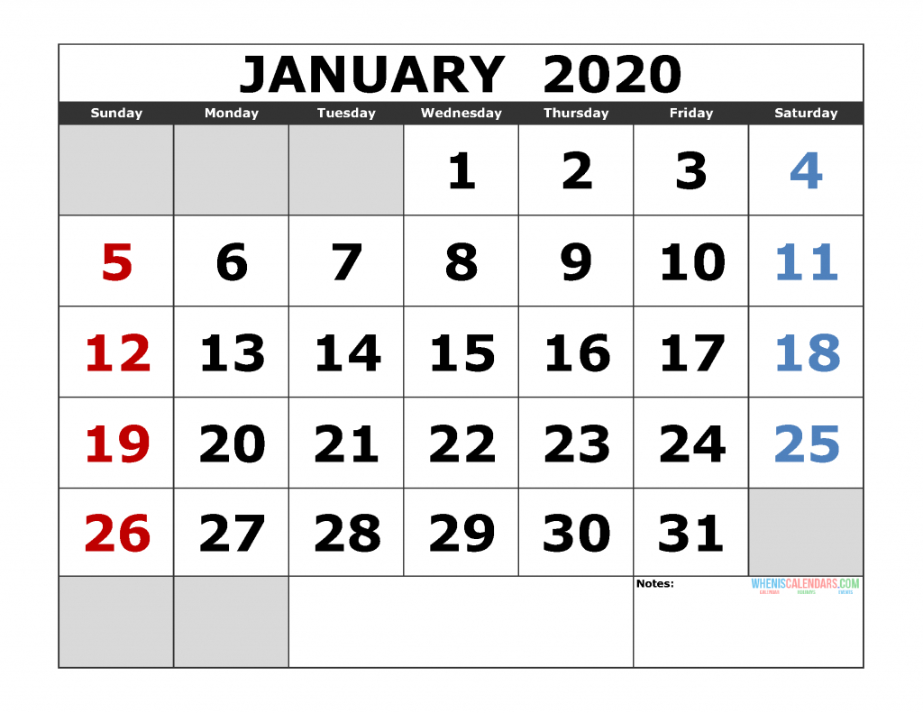 Free Printable Monthly Calendar 2020 Excel, Pdf, Image [Us