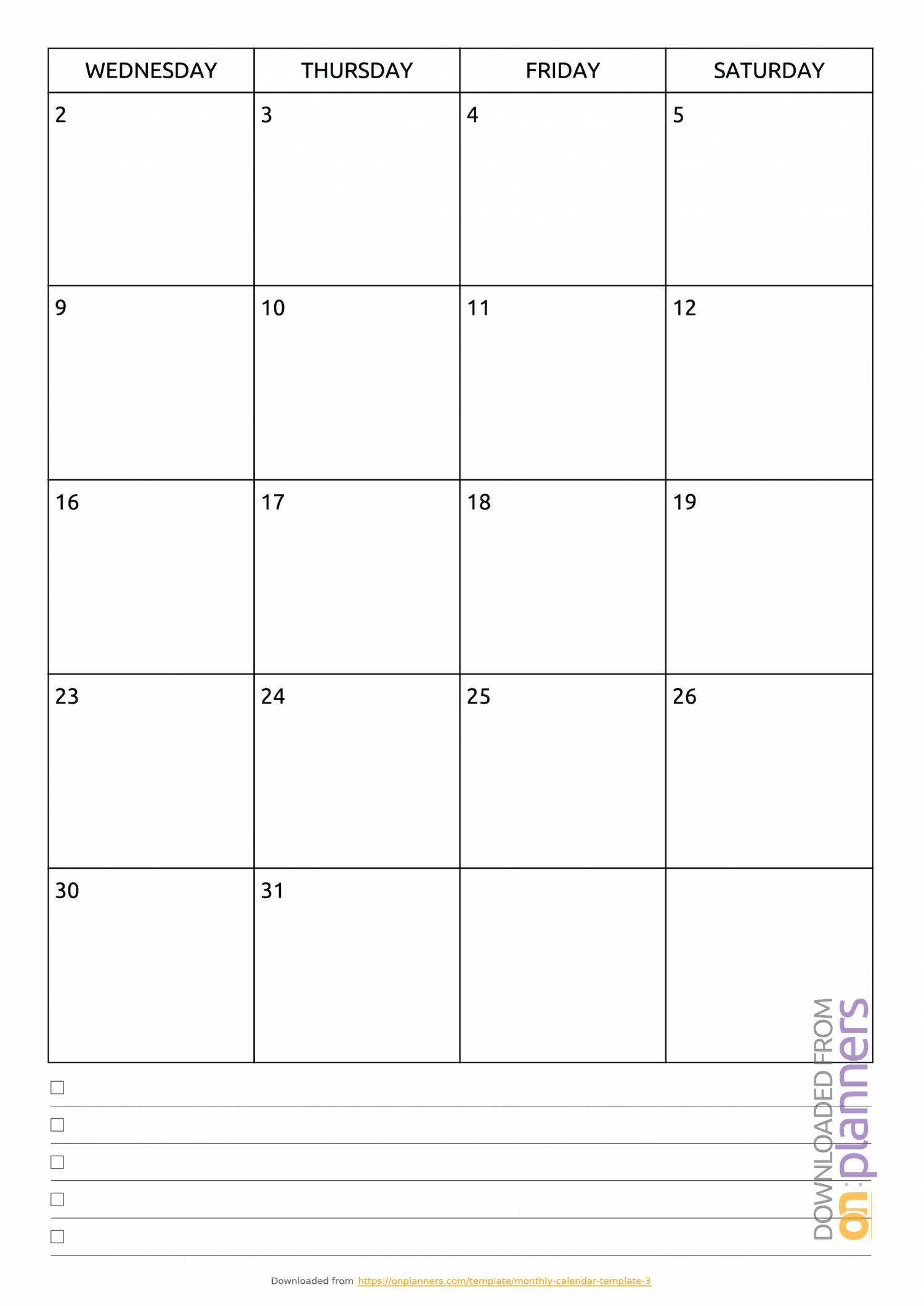 Printable Blank Calendar Template With Notes