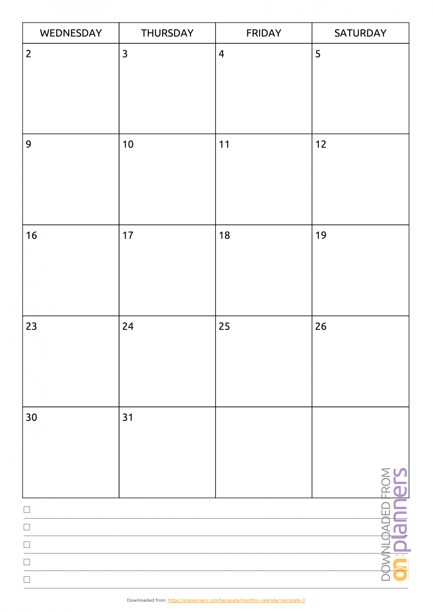 Printable Blank Calendar Template With Notes Example Calendar Printable