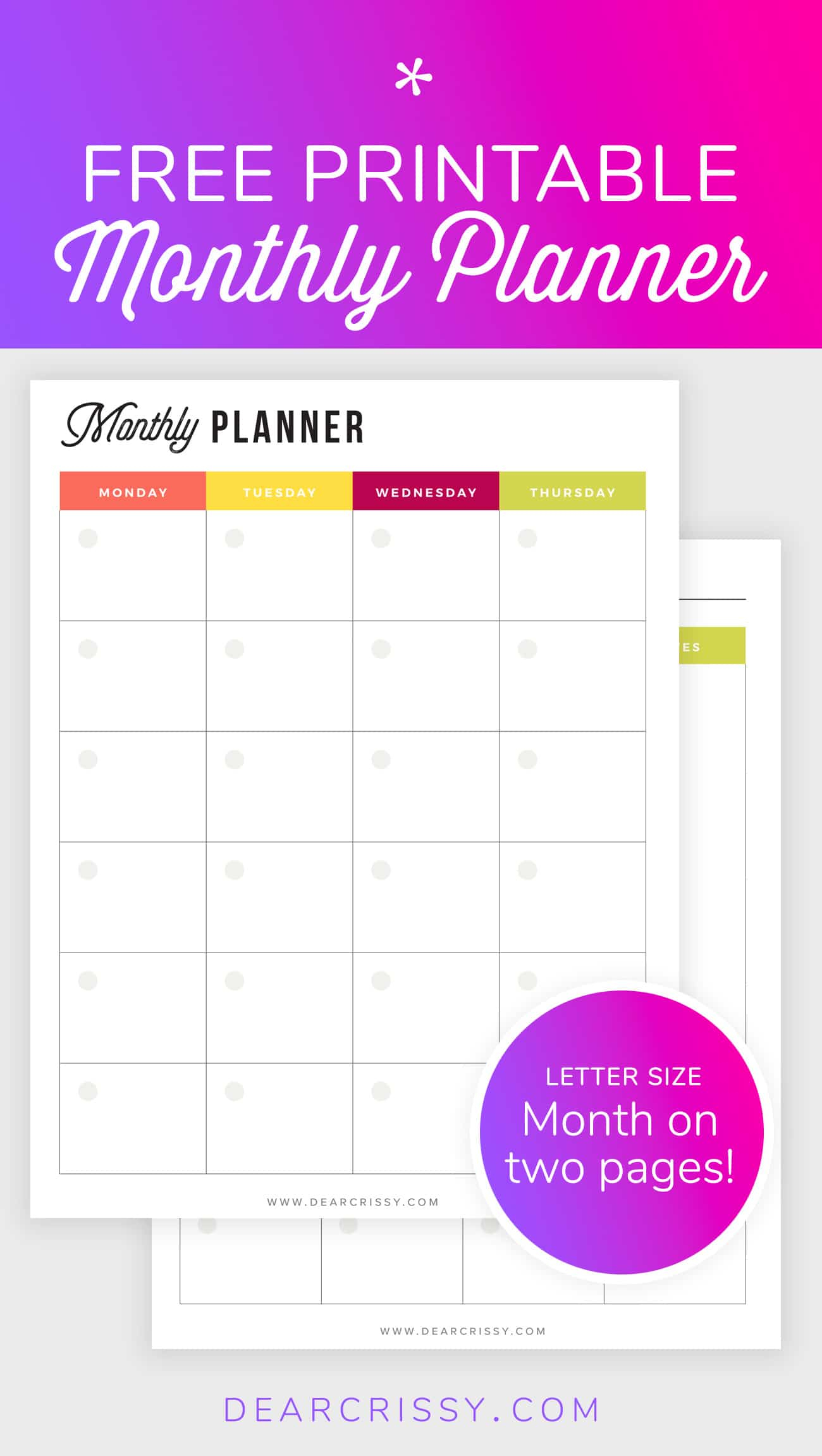 Free Printable Monthly Planner - Mo2P Letter Size Planner