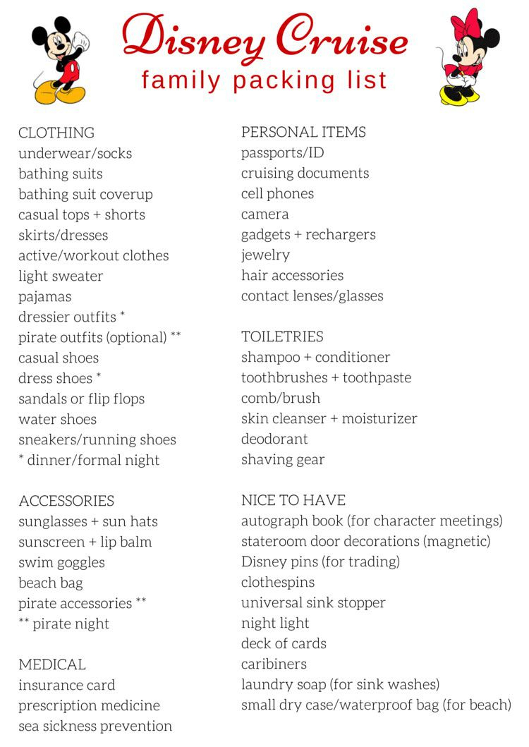 Free Printable Packing List For Disney Cruises