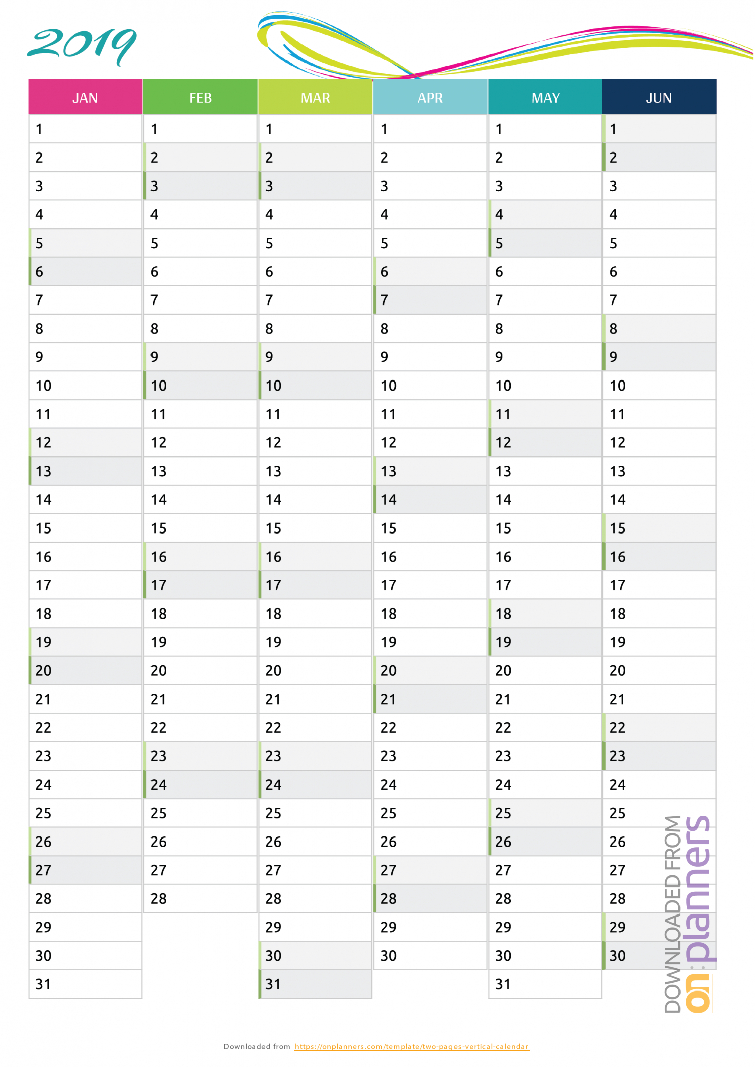 Free Printable Two Pages Vertical Calendar Pdf Download