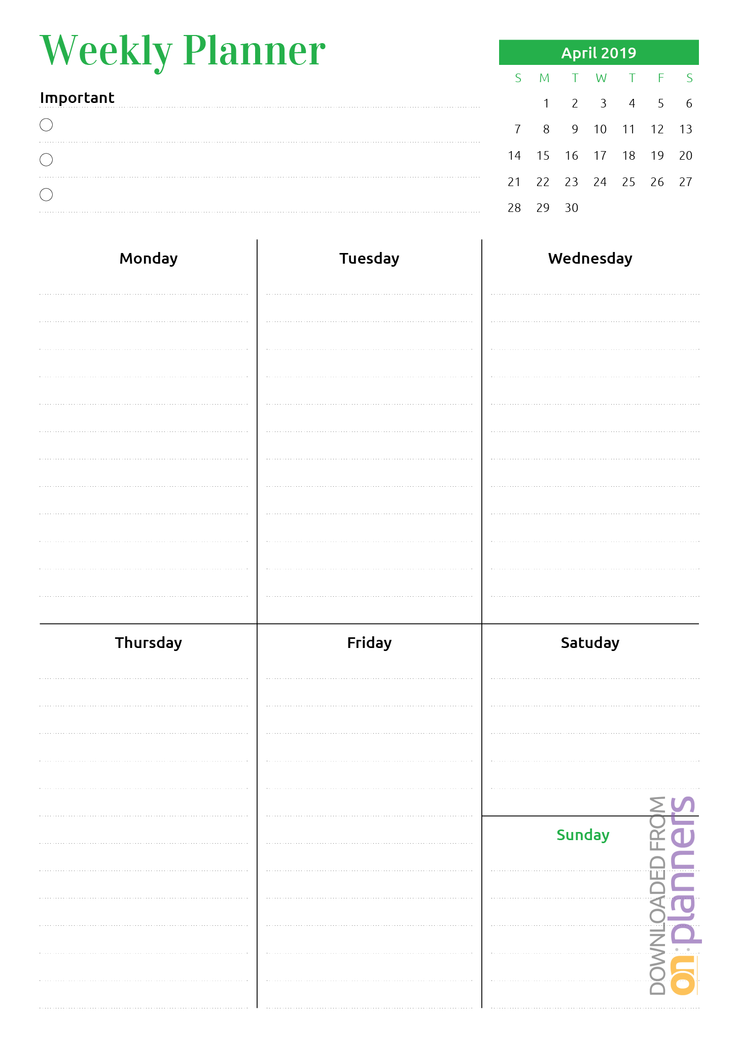 Free Printable Week At A Glance Planner With Calendar Pdf