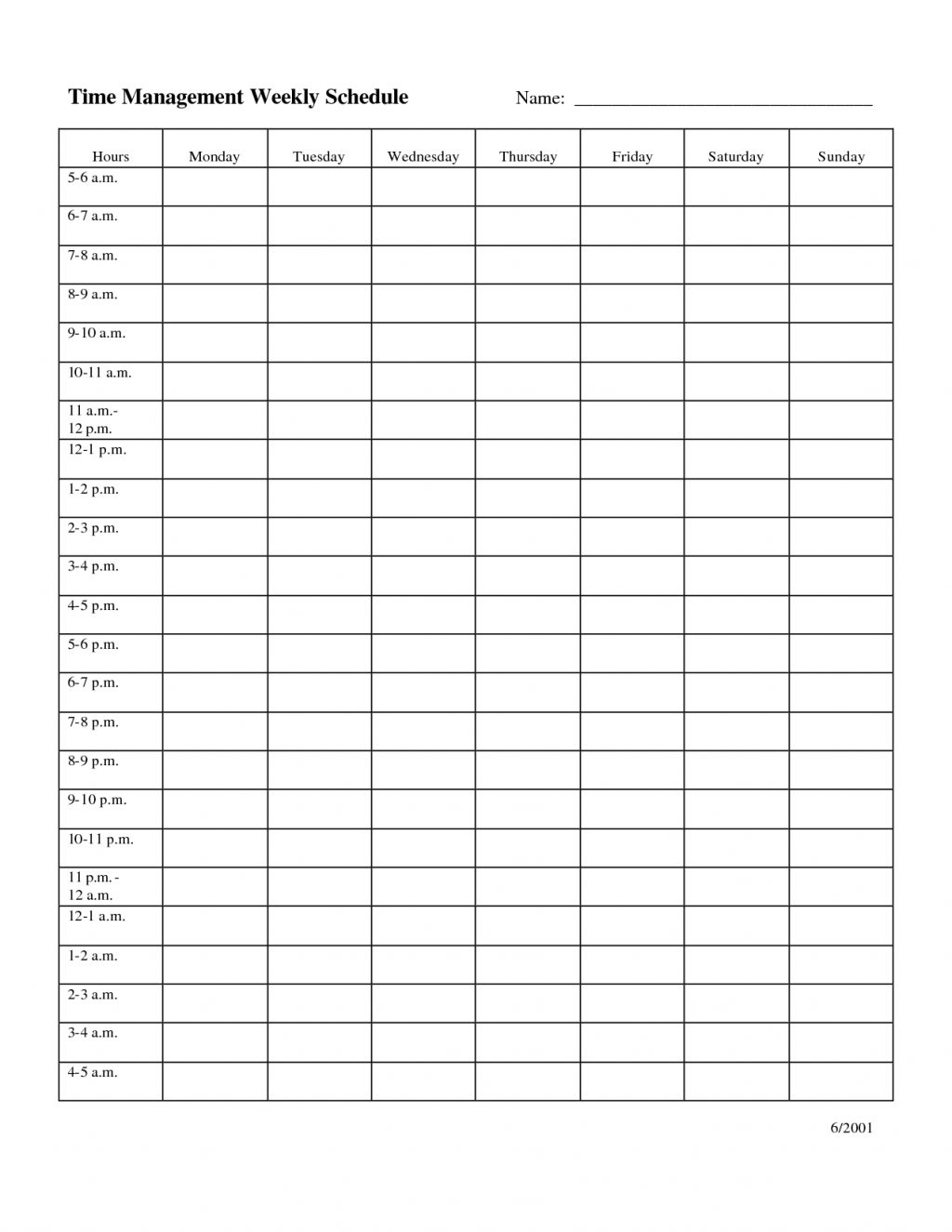 Free Printable Weekly Calendar With Time Slots One Day Blank