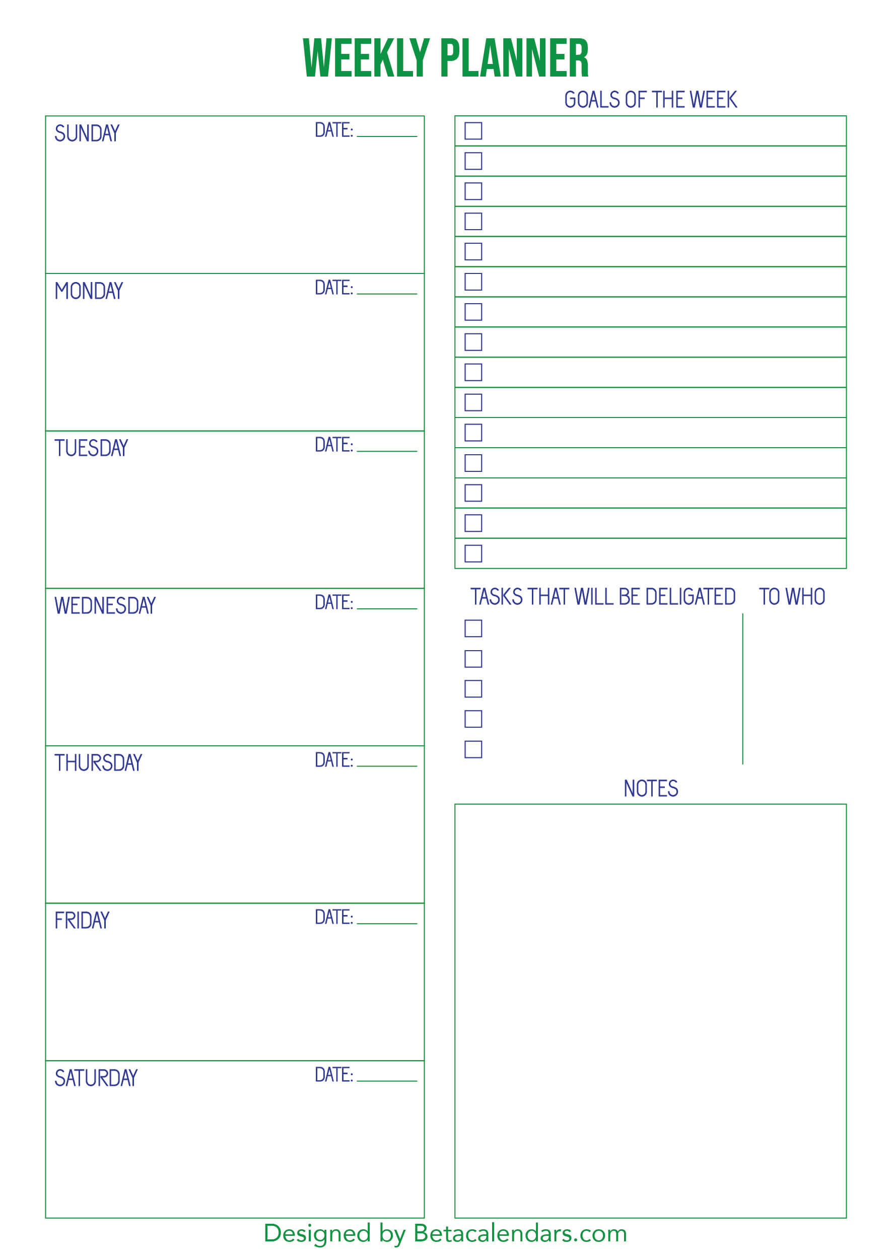 Free Printable Weekly Planner - Beta Calendars