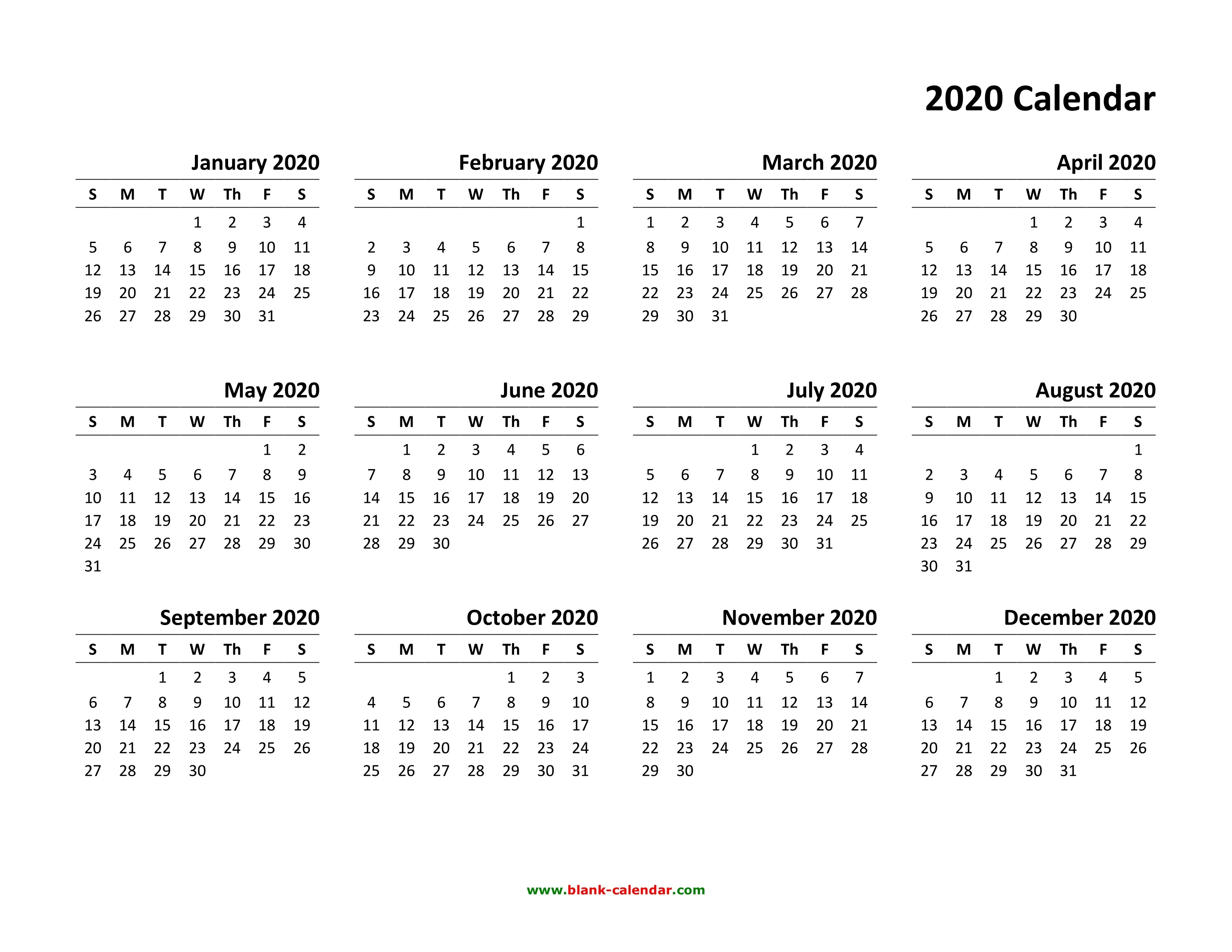 Free Printable Yearly Calendar 2020 | Isacl