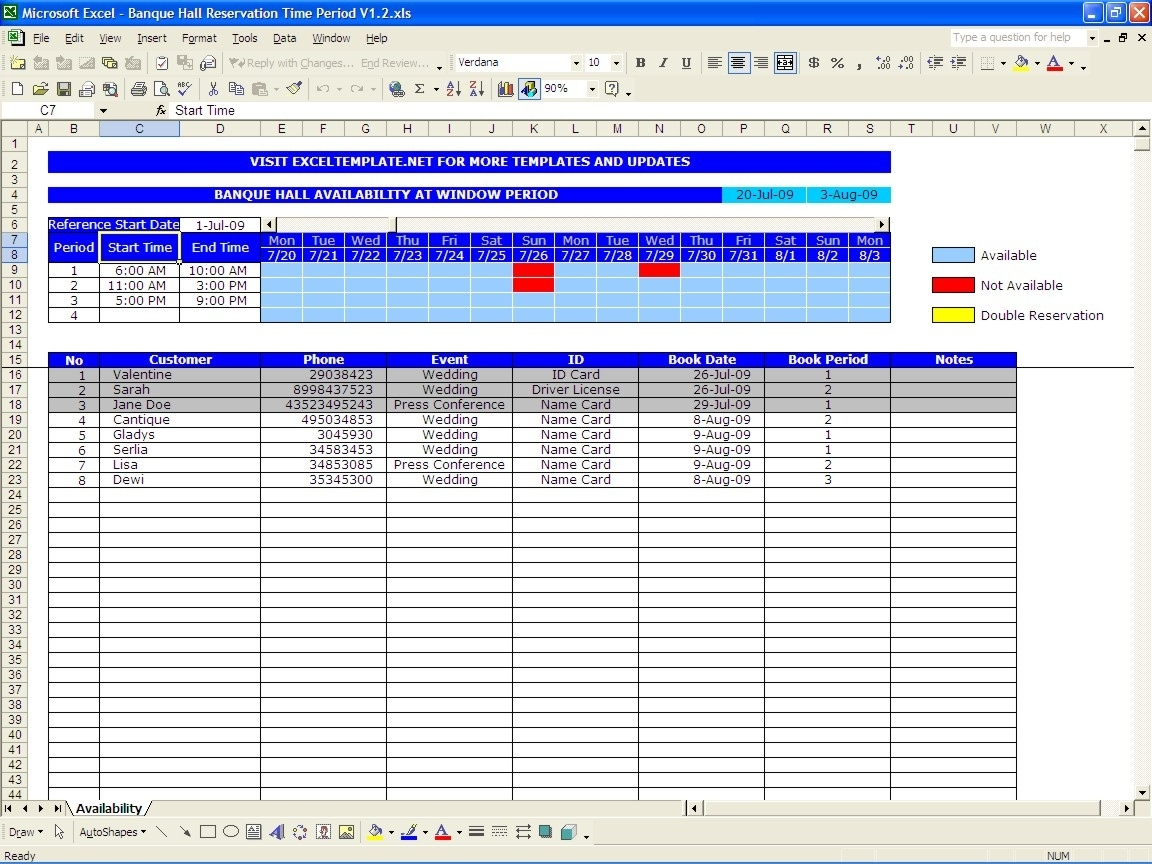 Reservation Calendar Template