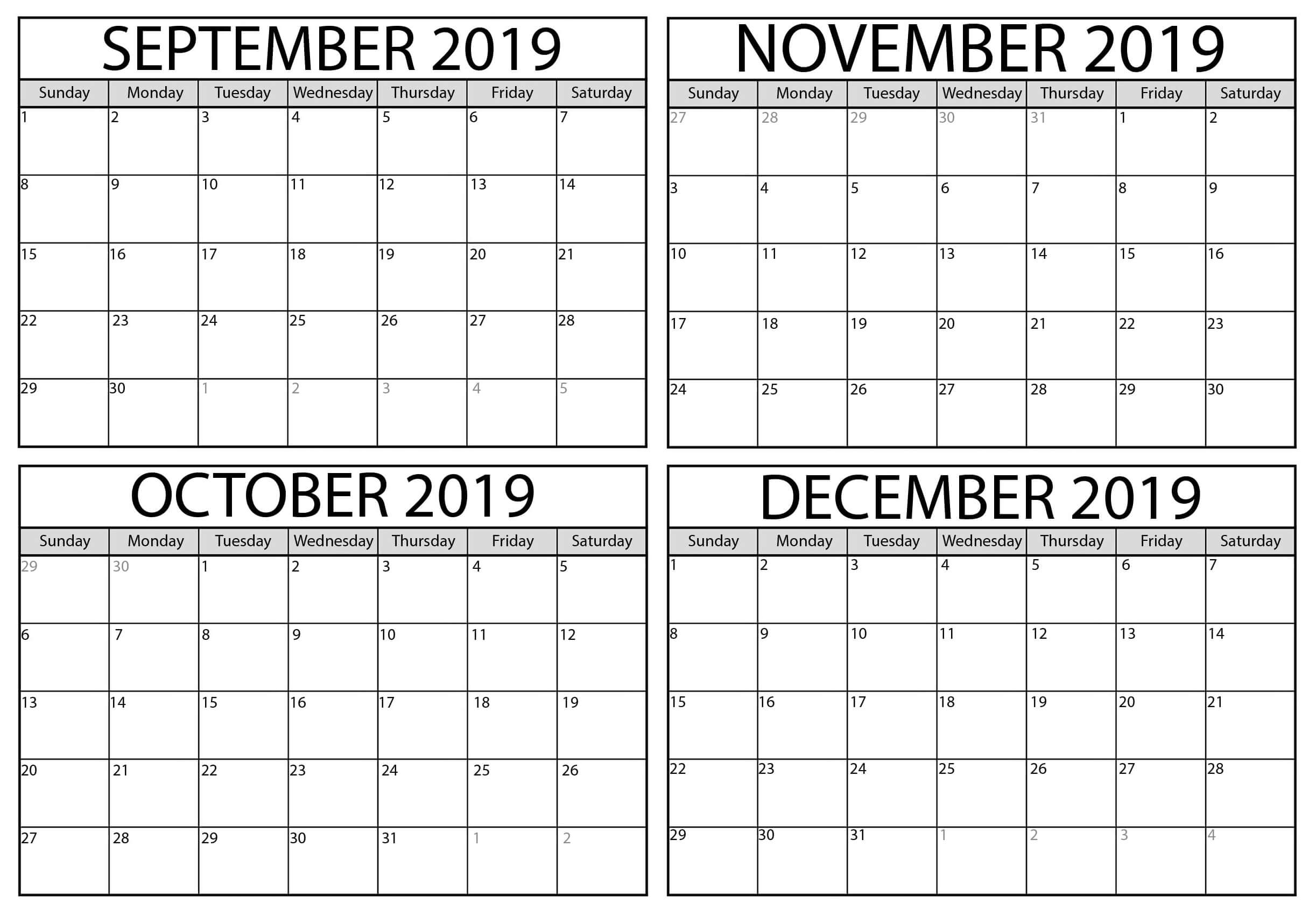 Free September To December 2019 Calendar Template - Net