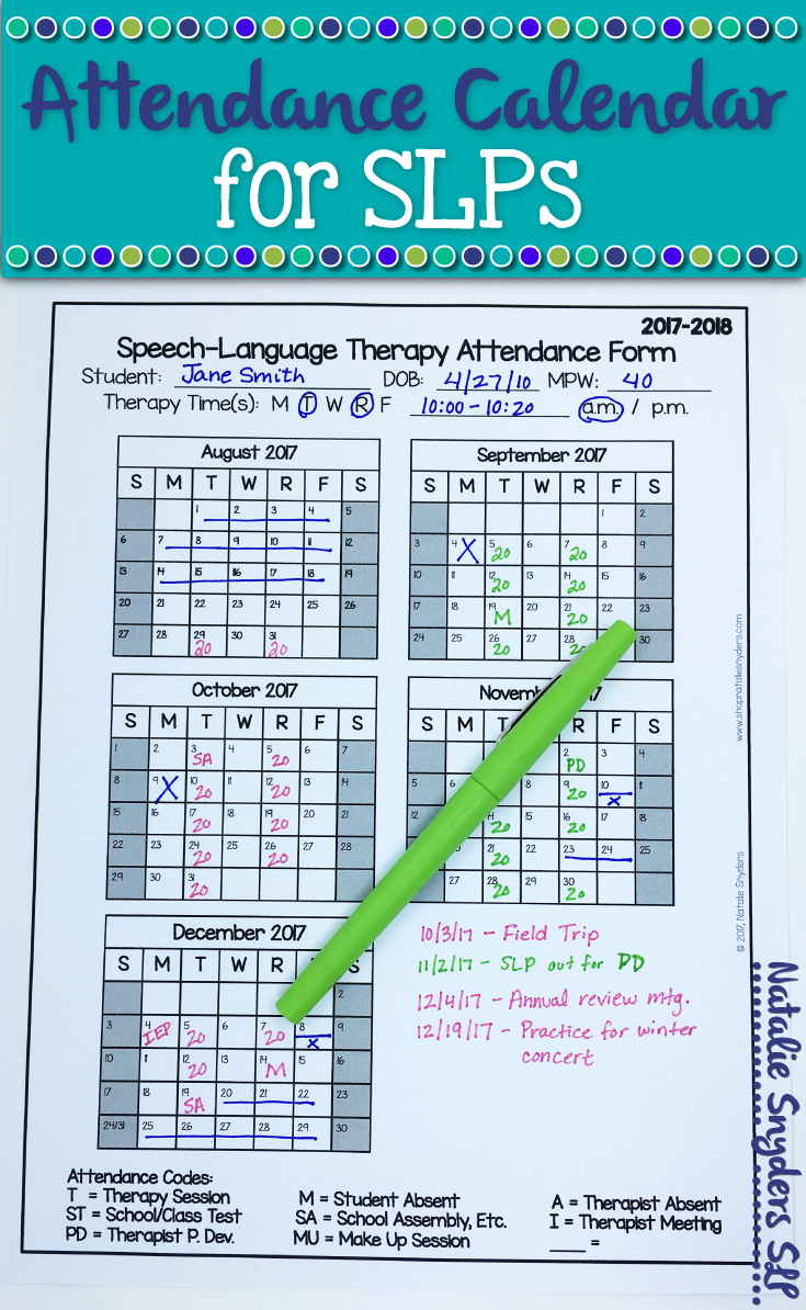 Free Slp Attendance Form For 2019-2020 | Speech Room