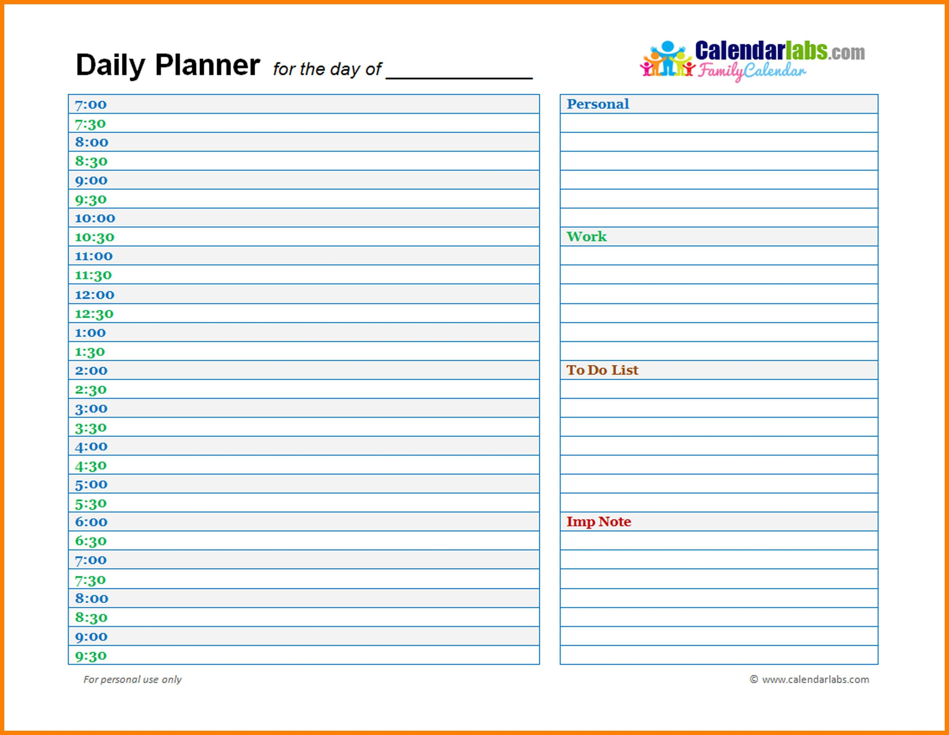 daily schedule printable