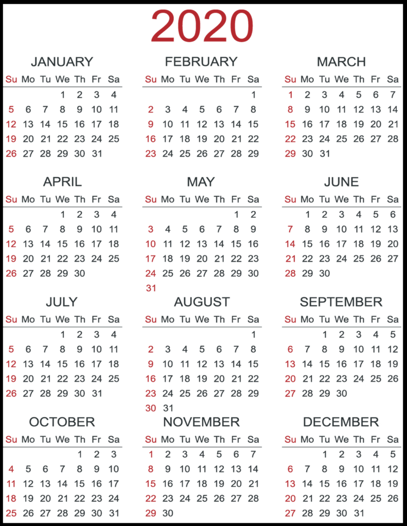Free Yearly 2020 Printable Calendar Templates [Pdf, Word