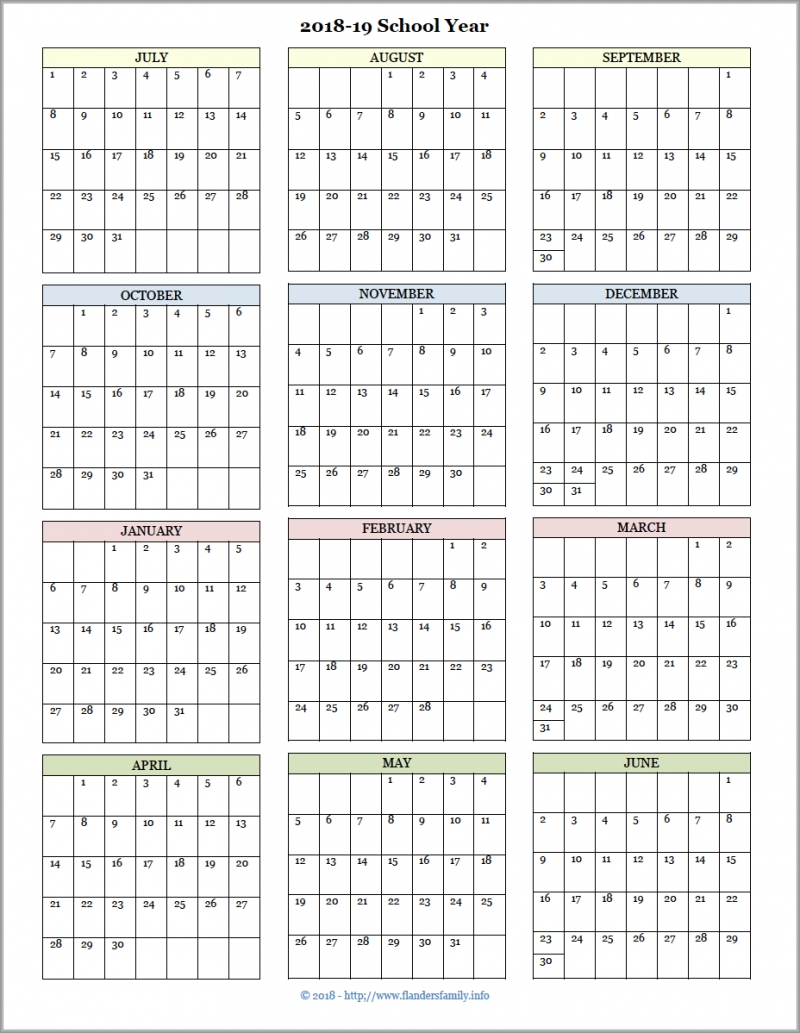 Printable School Year At A Glance Calendar