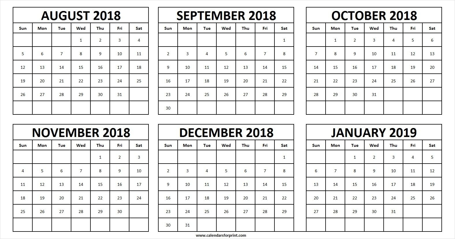 2019 August Through December Calander