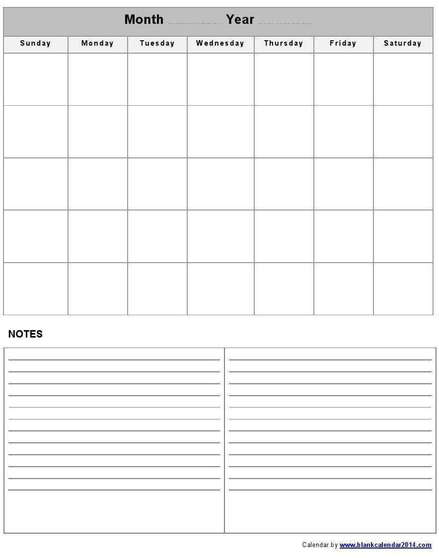 Printable Blank Monthly Calendar With Notes Free By 123freevectors On Monthly Calendars To