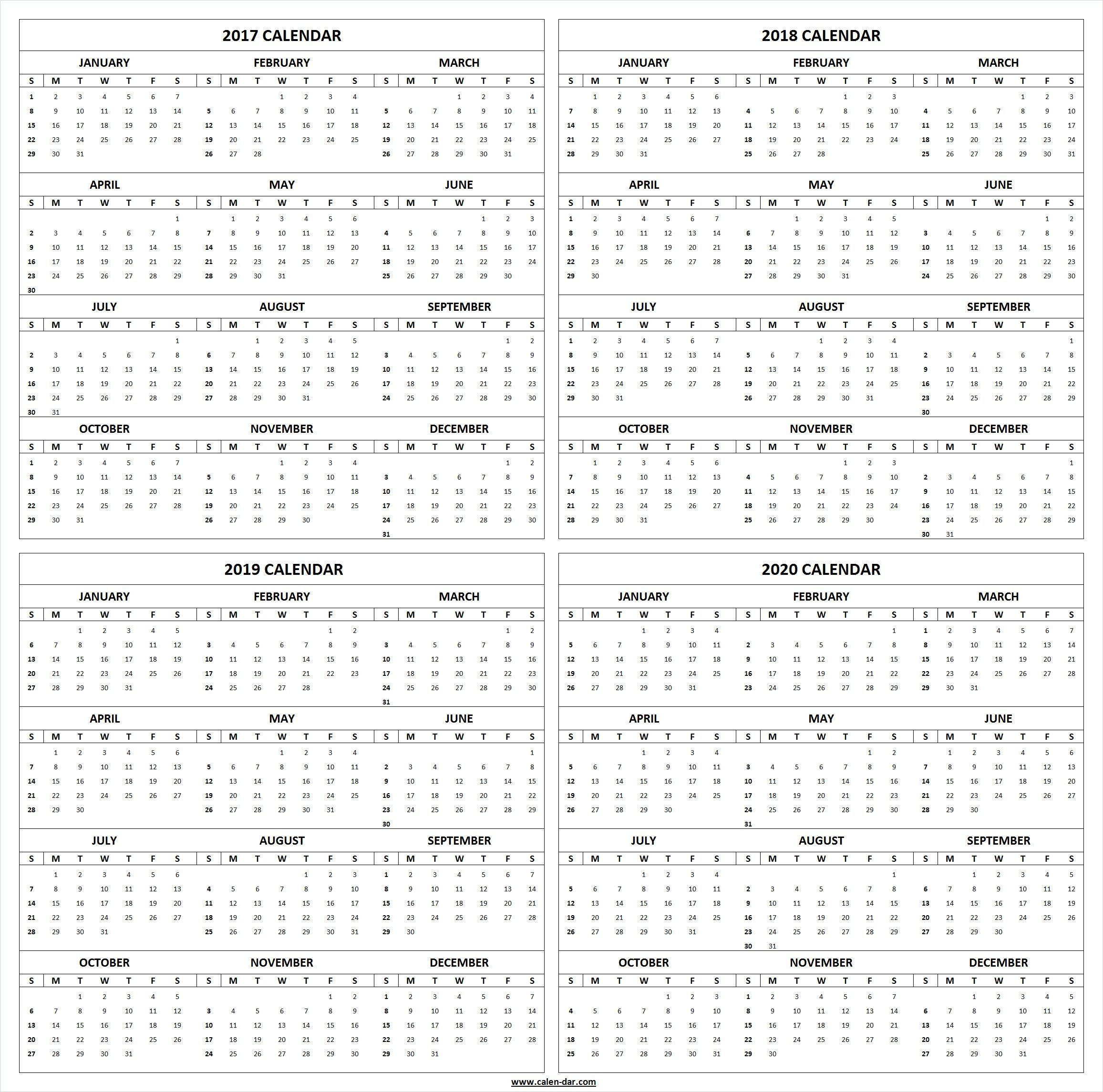 Get Free Blank Printable 2017 2018 2019 2020 Calendar