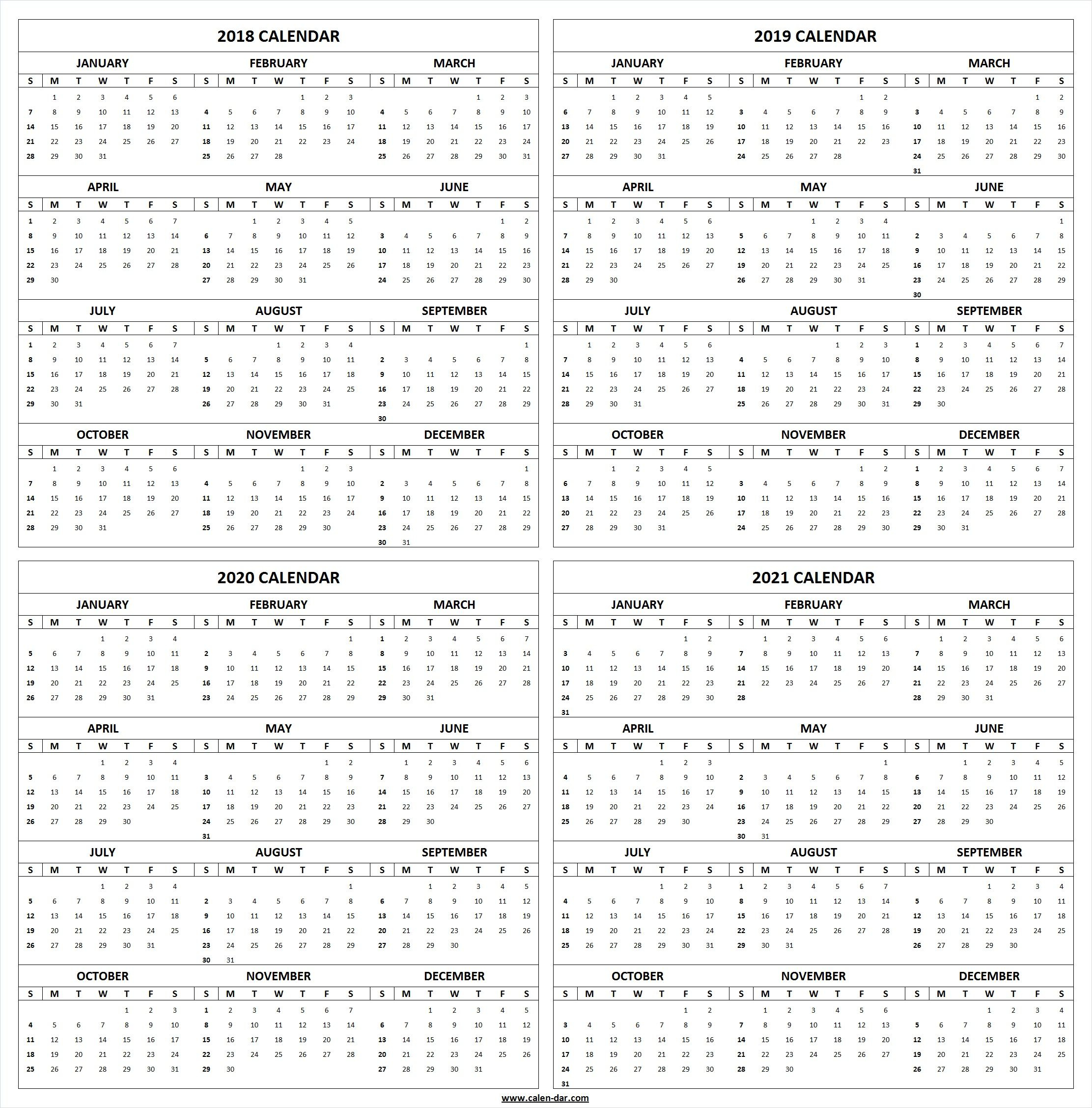 Get Free Blank Printable 2018 2019 2020 2021 Calendar