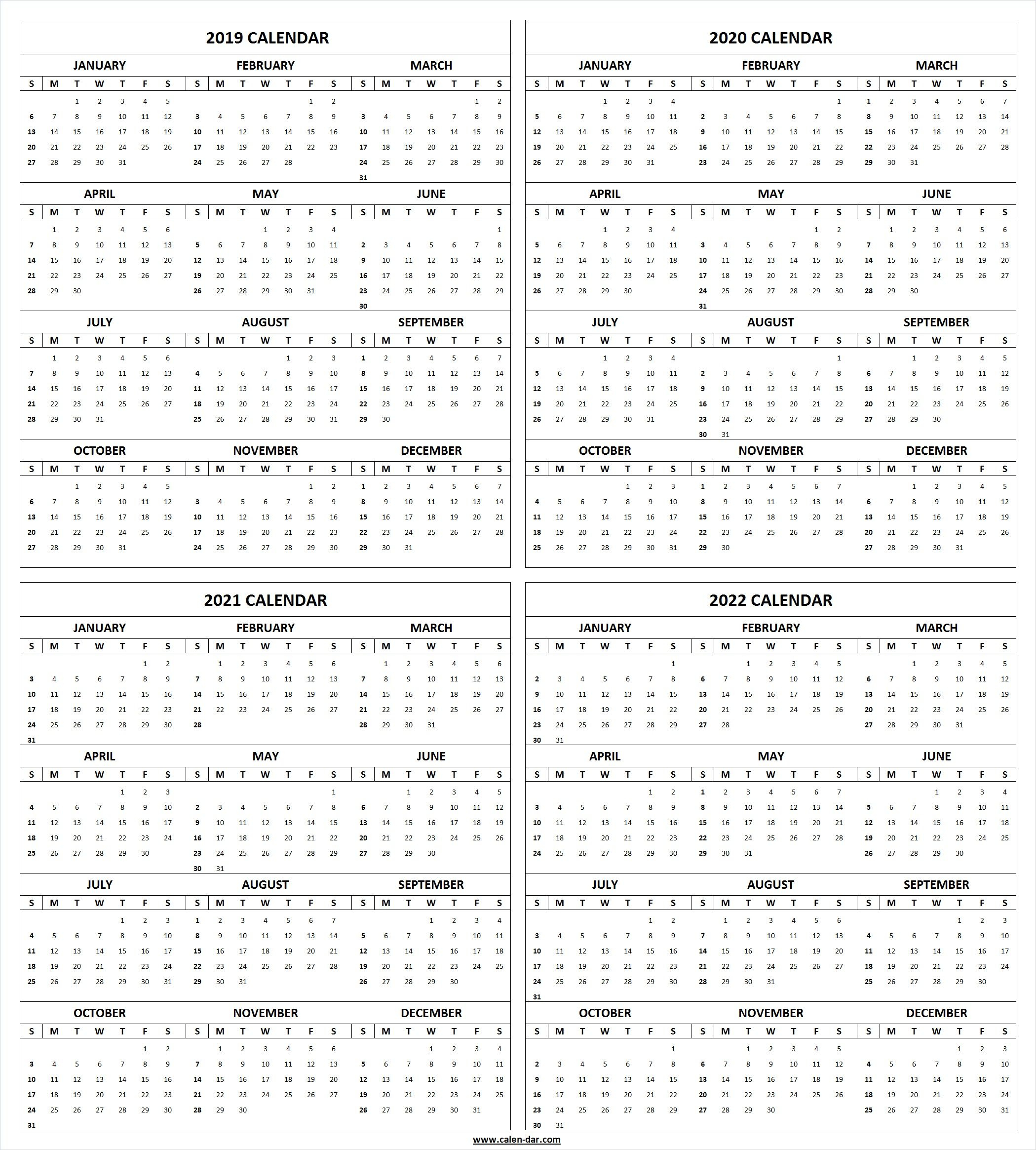 Get Free Blank Printable 2019 2020 2021 2022 Calendar