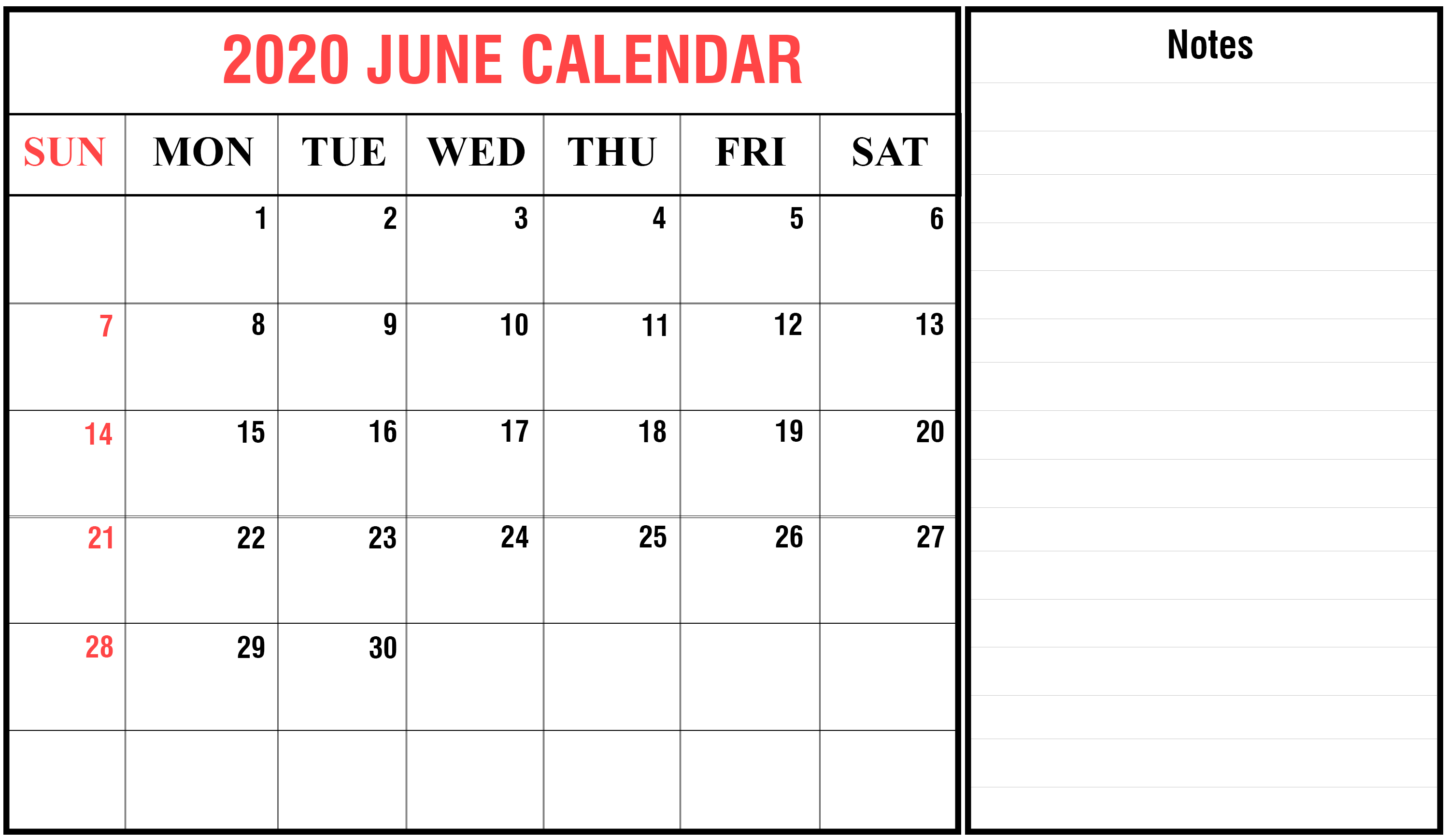 Get June 2020 Calendar Printable Blank Templates Fillable