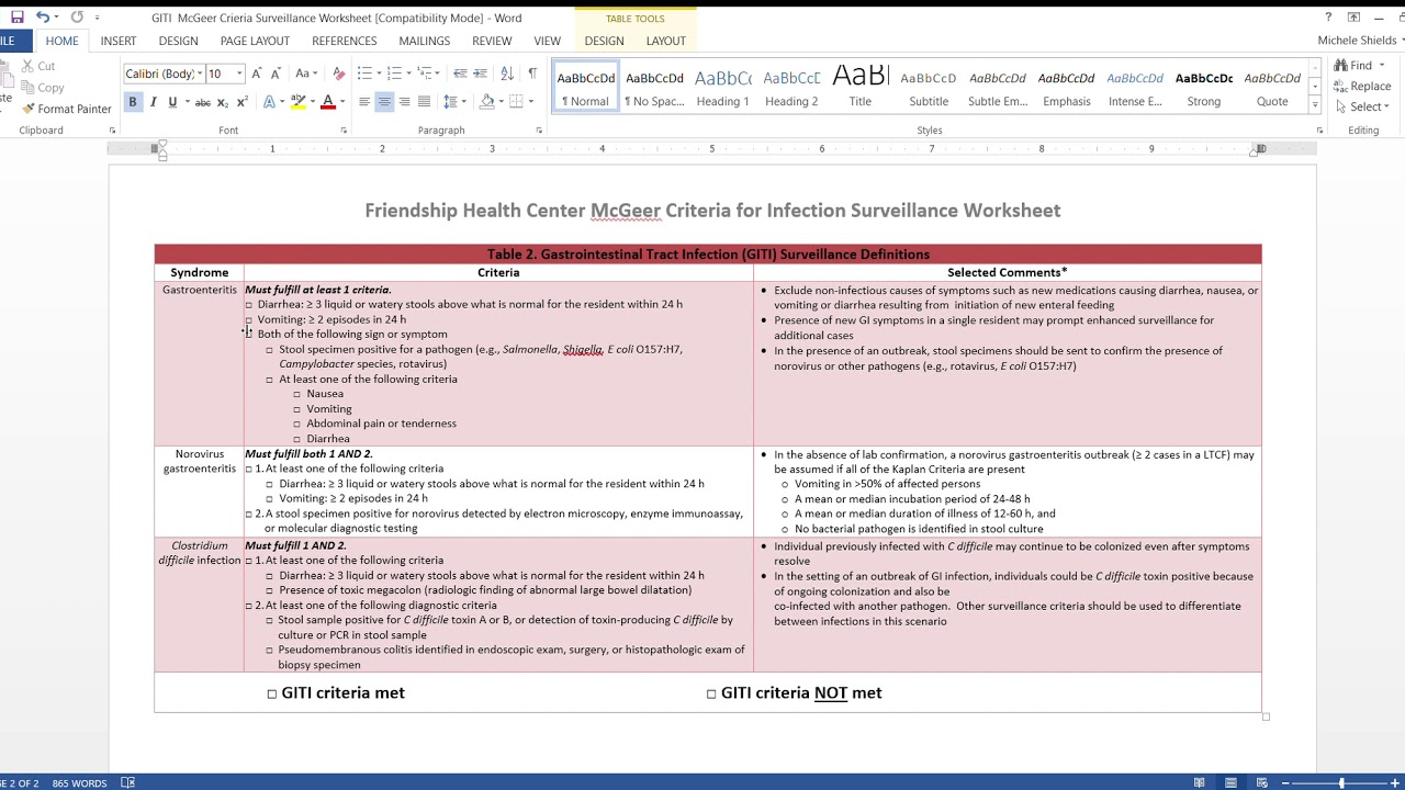 Mcgeer Criteria 2022 Worksheets