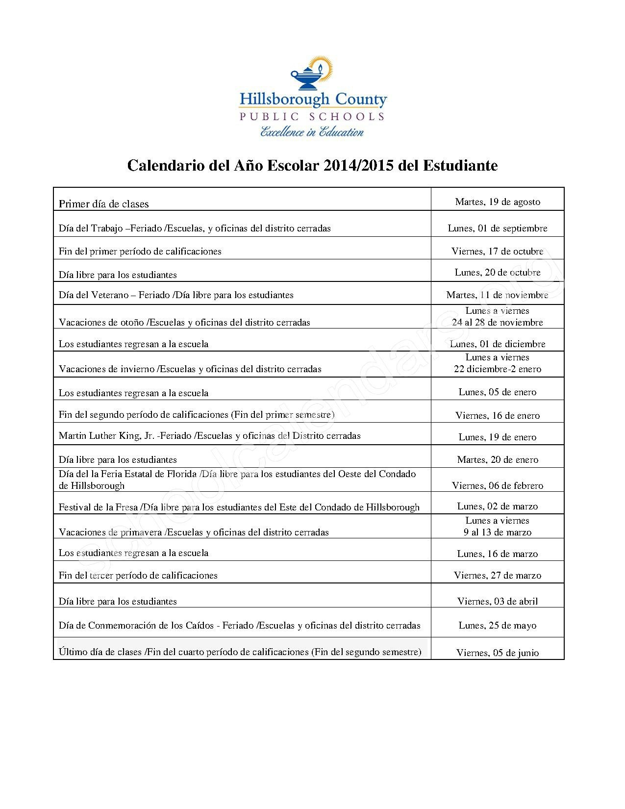 2020 Hillsborough County School Printable Calander Example Calendar