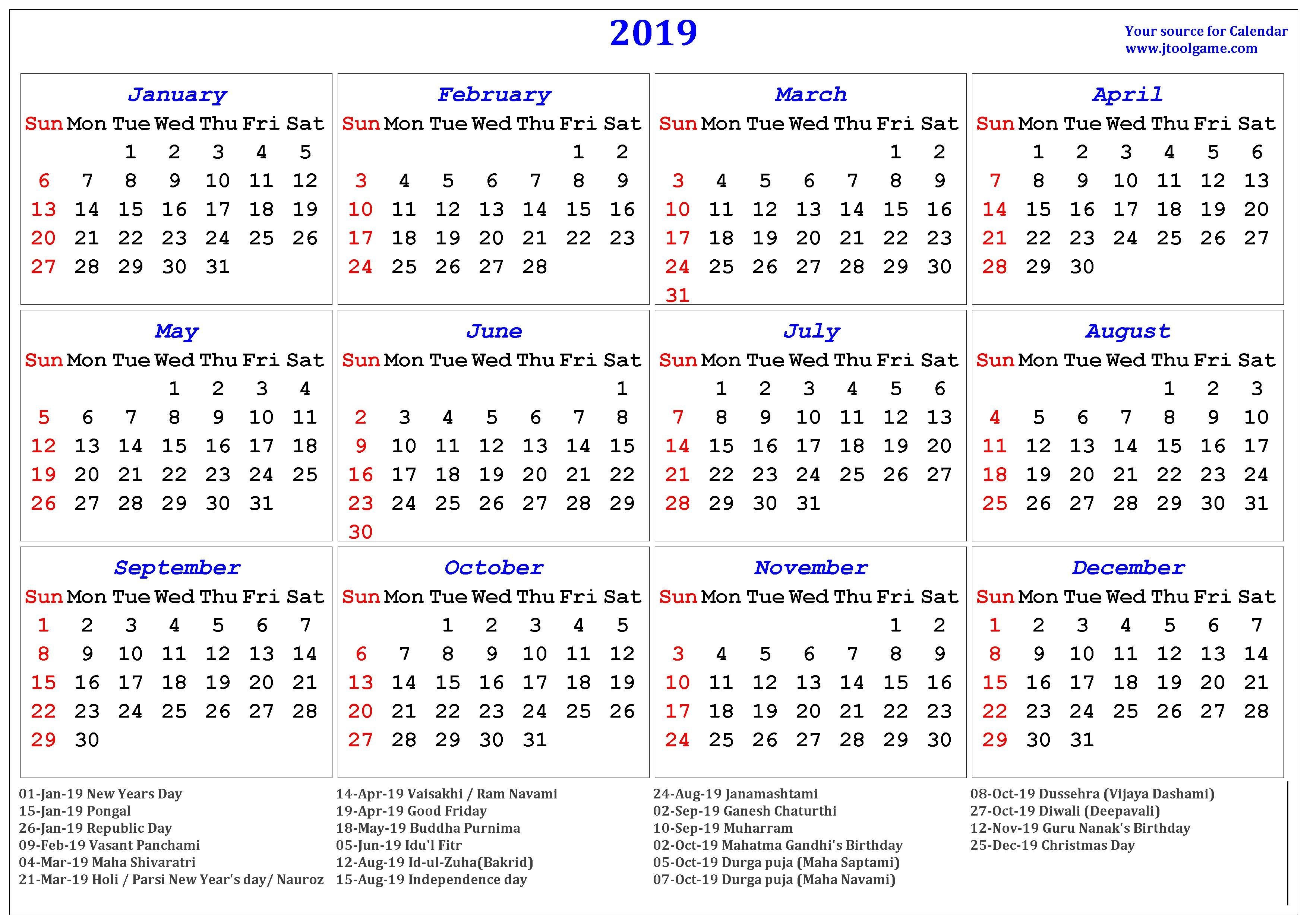 Holidays Calendar 2019 #2019Calendar #2019Holidays #usa #uk