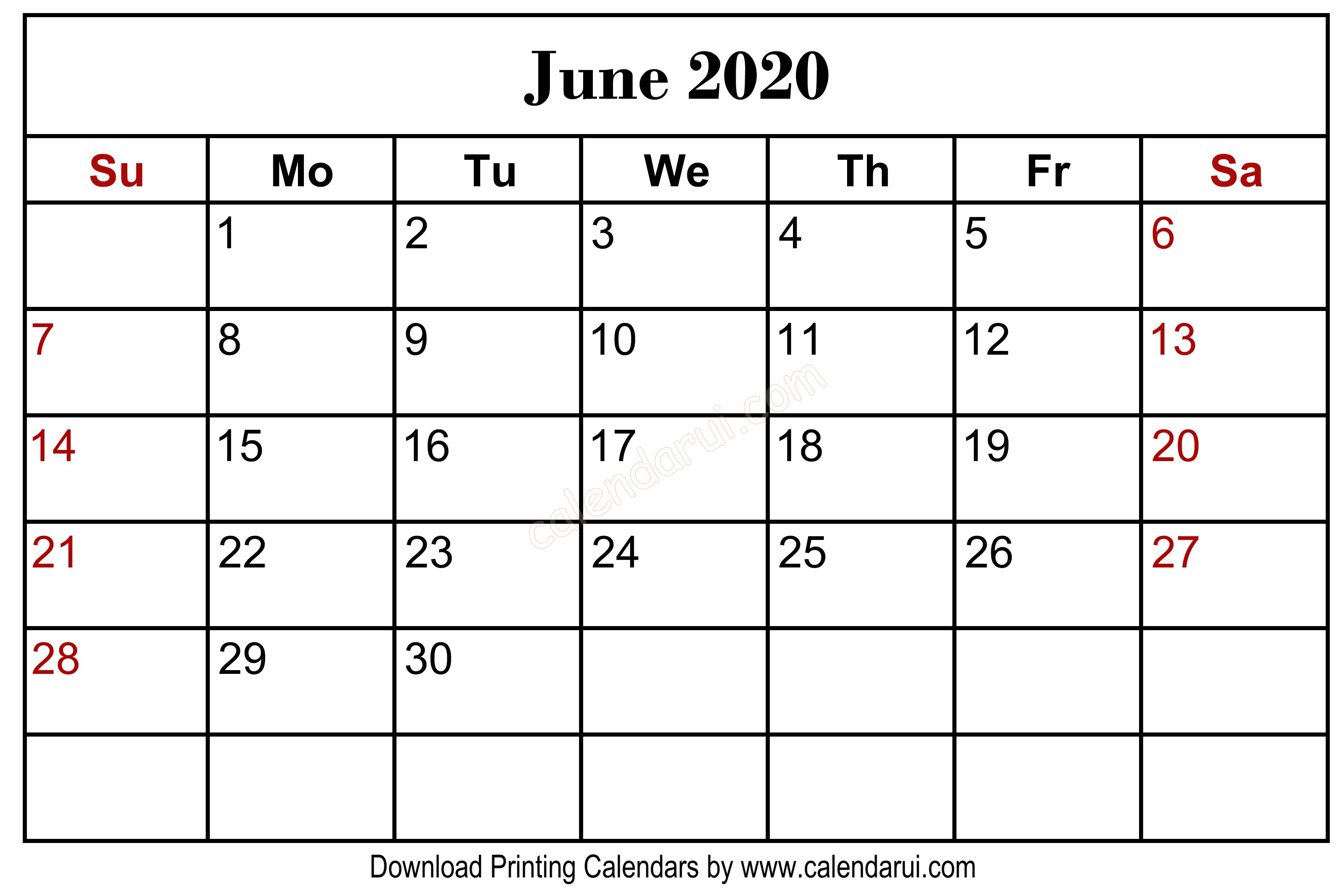 Hindi Calendar June 2020 Printable